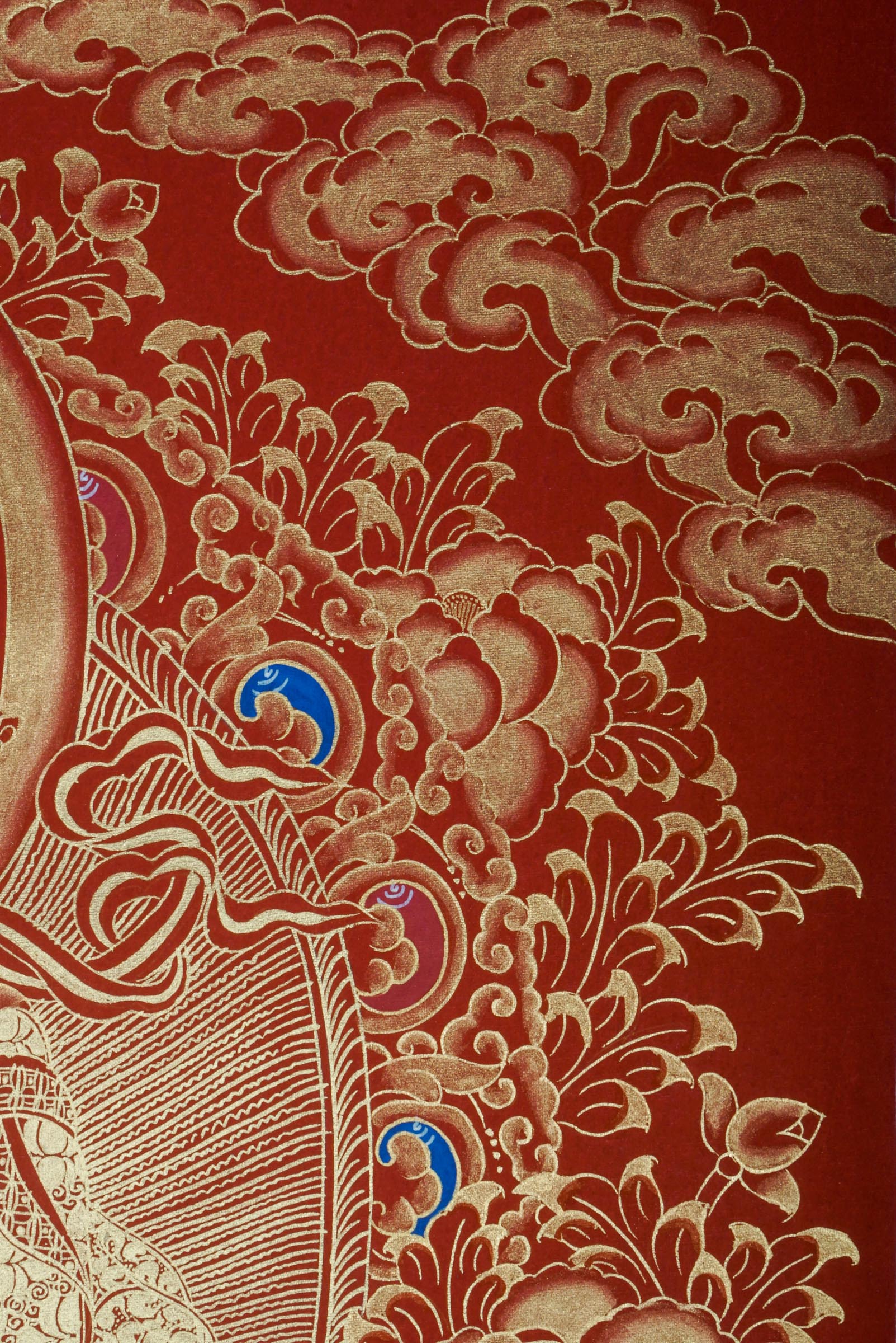 This genuine Tibetan Guru Padmasambhava Thangka honors the Lotus-Born master, symbolizing wisdom, protection, and spiritual power. Hand-painted with rich colors and sacred detail, it radiates blessings through the mantra Om Ah Hum Vajra Guru Padma Siddhi Hum.