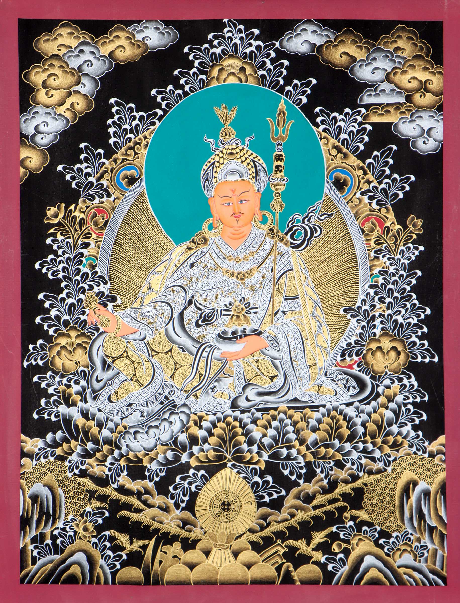 This genuine Guru Padmasambhava Thangka, hand-painted with natural mineral pigments, honors the "Second Buddha" of Tibet and serves as a powerful spiritual companion for meditation, protection, and wisdom.