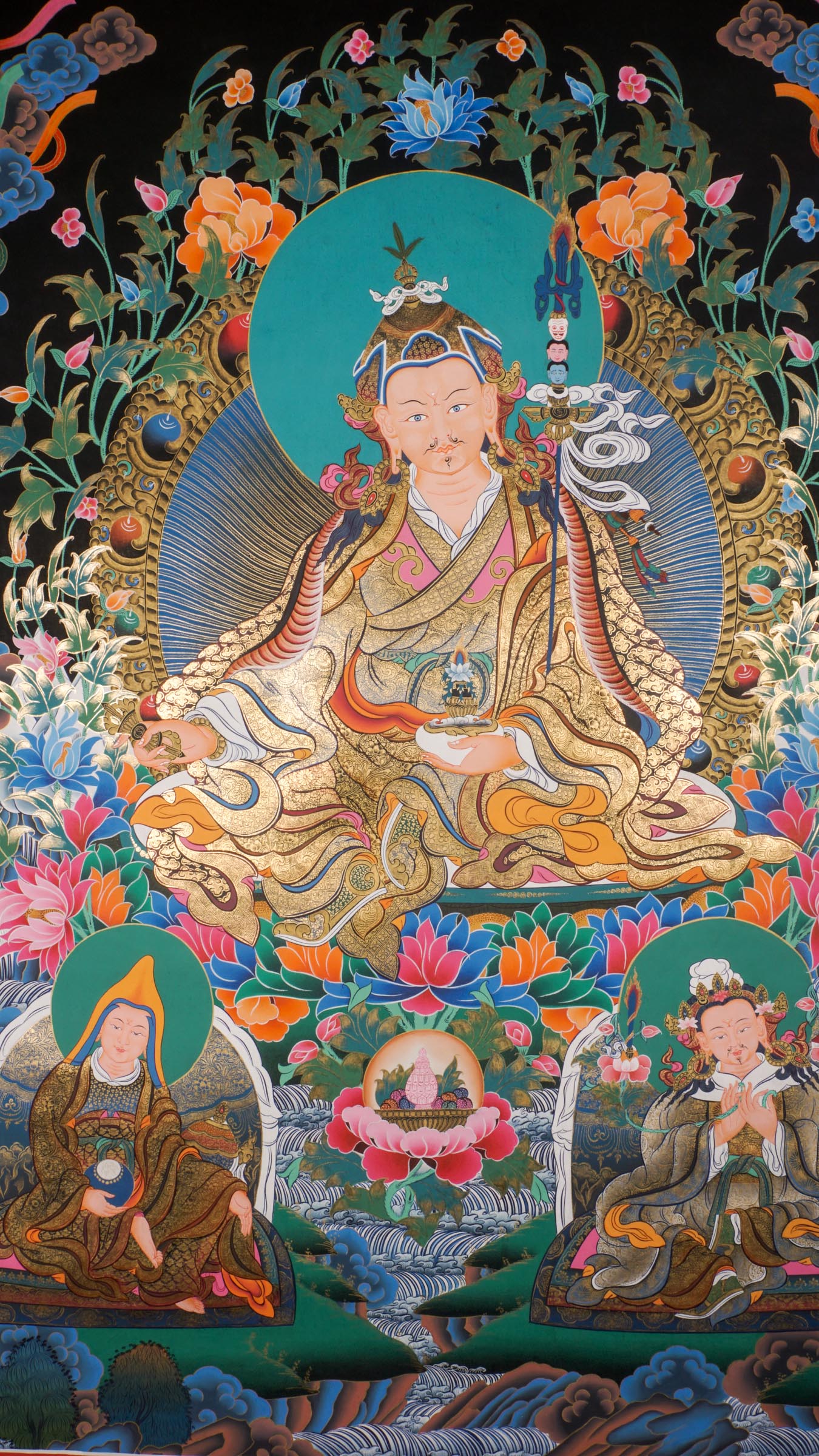 Guru Thangka Paintings depict revered Tibetan spiritual teachers with vibrant colors and gold leaf. They serve as powerful meditation tools, bringing the Guru’s wisdom and blessings into your space.