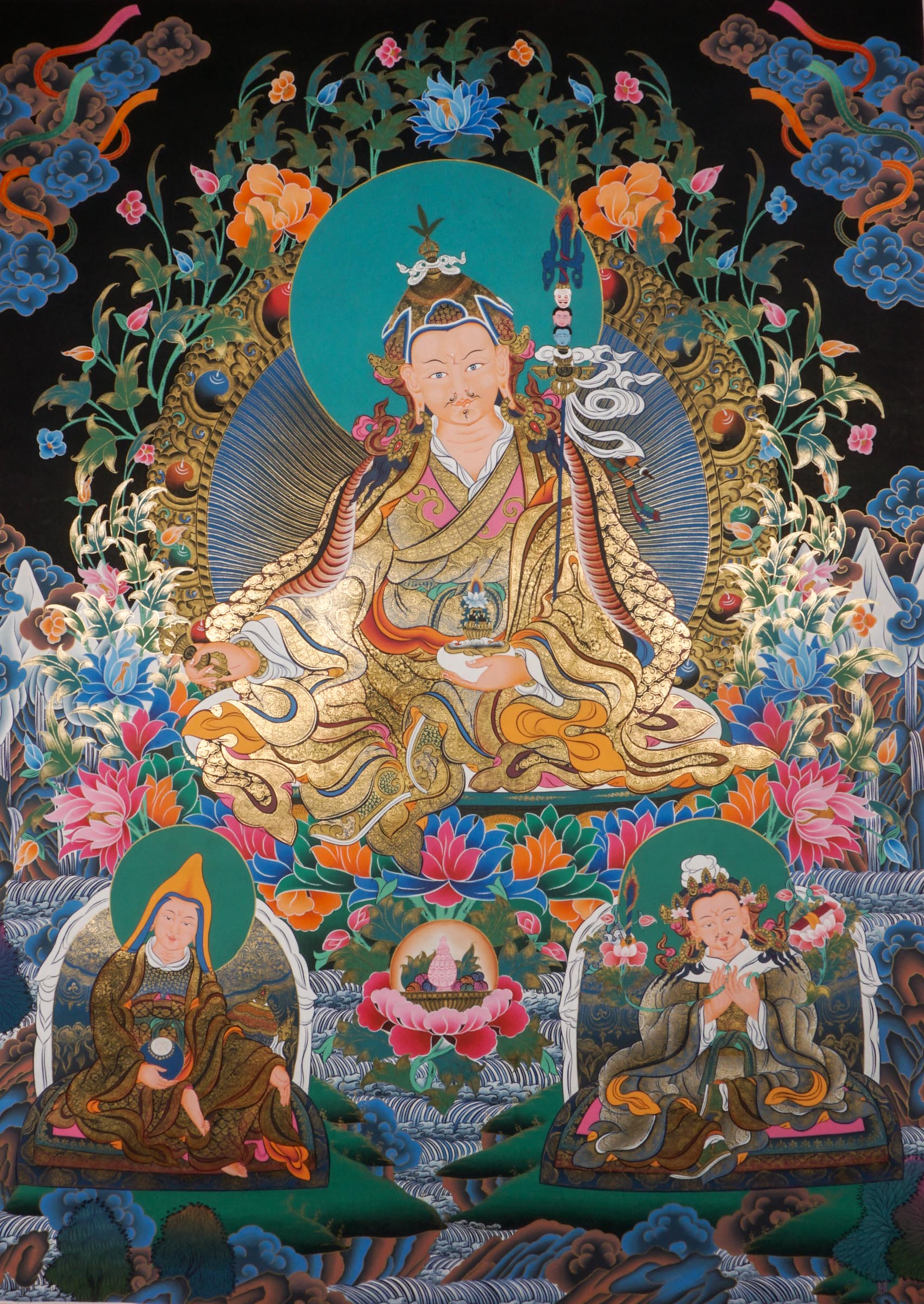Guru Thangka Paintings depict revered Tibetan spiritual teachers with vibrant colors and gold leaf. They serve as powerful meditation tools, bringing the Guru’s wisdom and blessings into your space.