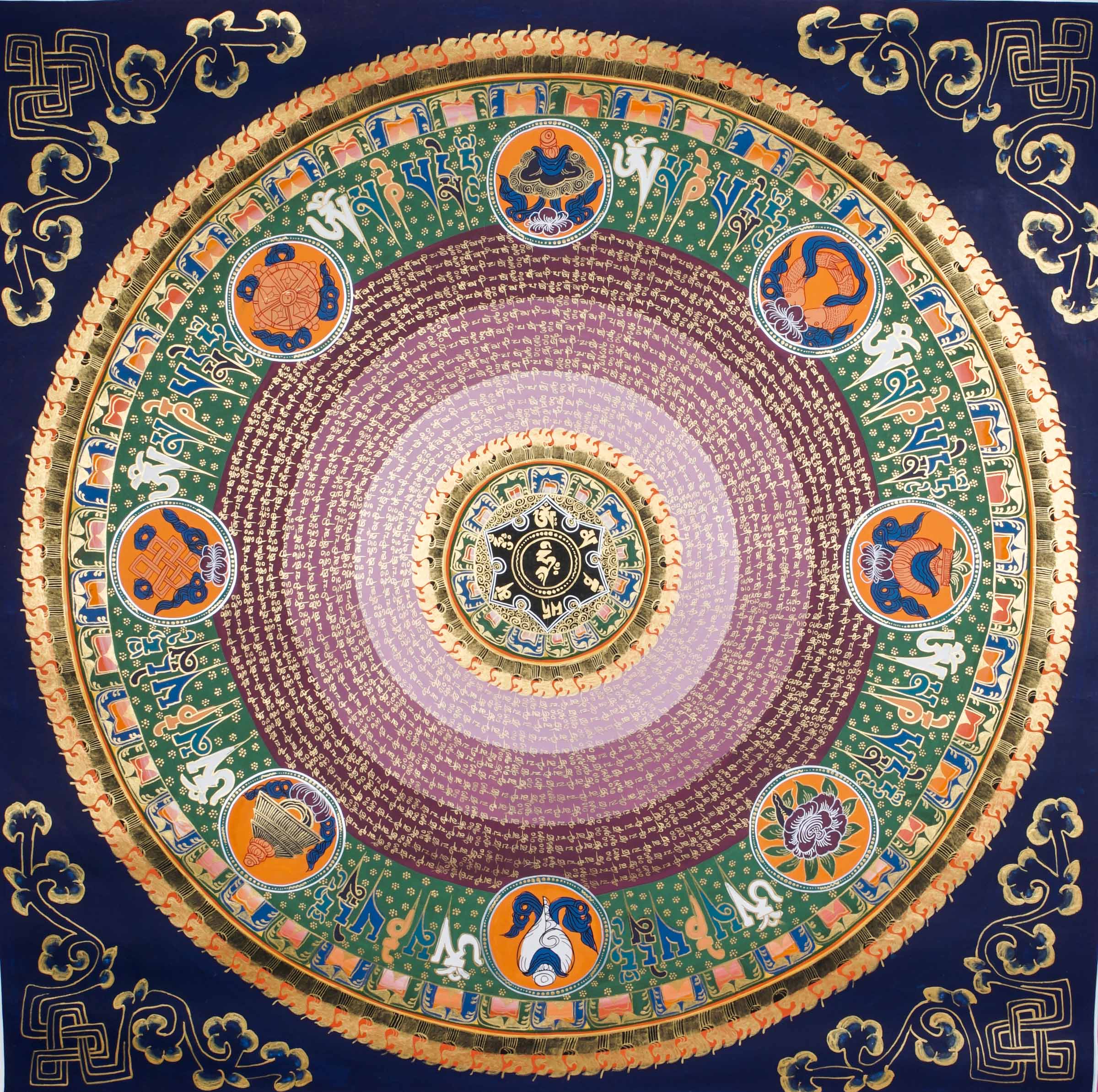 The Mantra Mandala Thangka blends sacred geometry and mantras like "Om Mani Padme Hum" to support meditation, balance, and spiritual growth. Hand-painted by skilled artisans, it brings peace and positive energy to your space. 