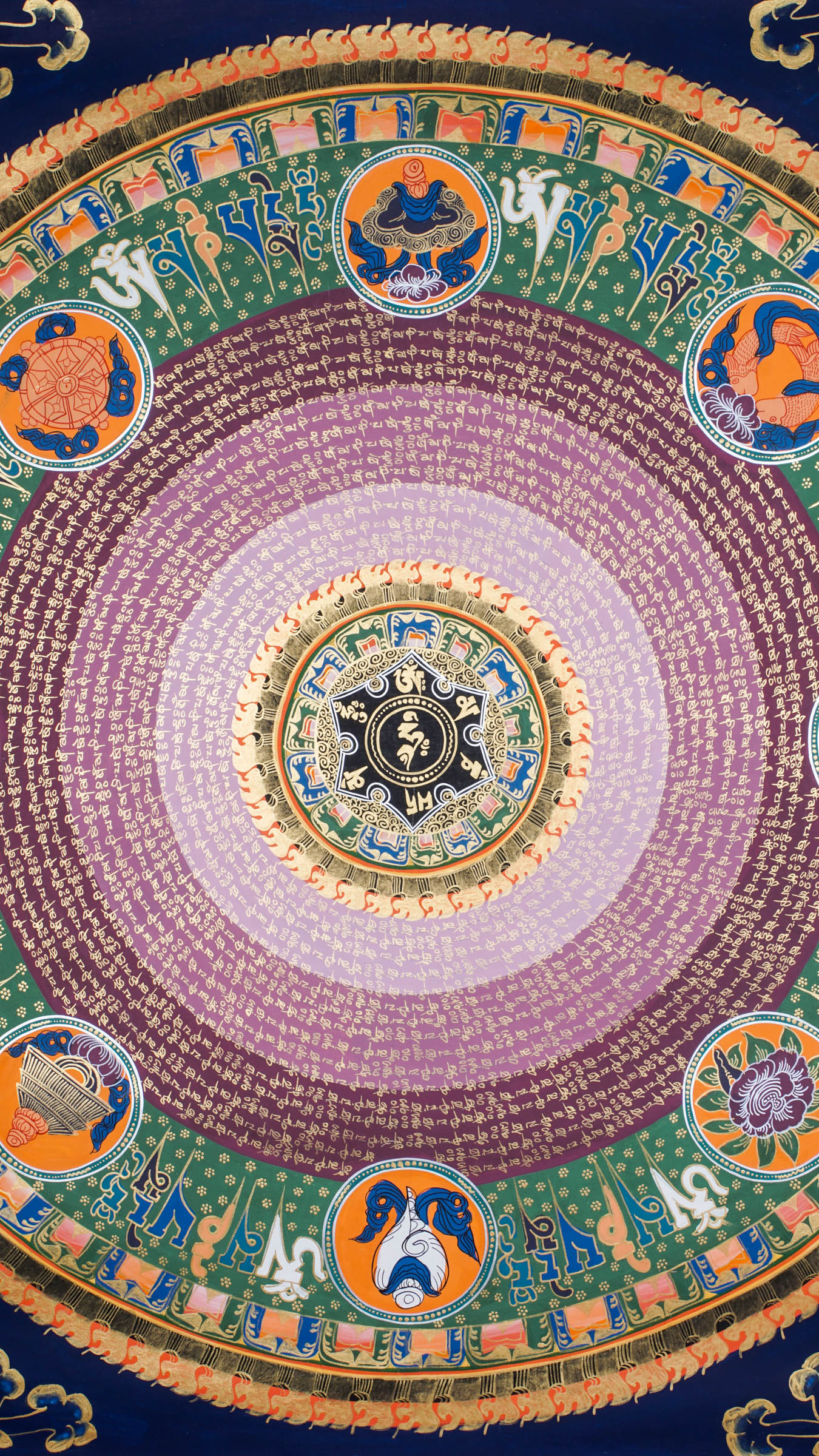 The Mantra Mandala Thangka blends sacred geometry and mantras like "Om Mani Padme Hum" to support meditation, balance, and spiritual growth. Hand-painted by skilled artisans, it brings peace and positive energy to your space. 