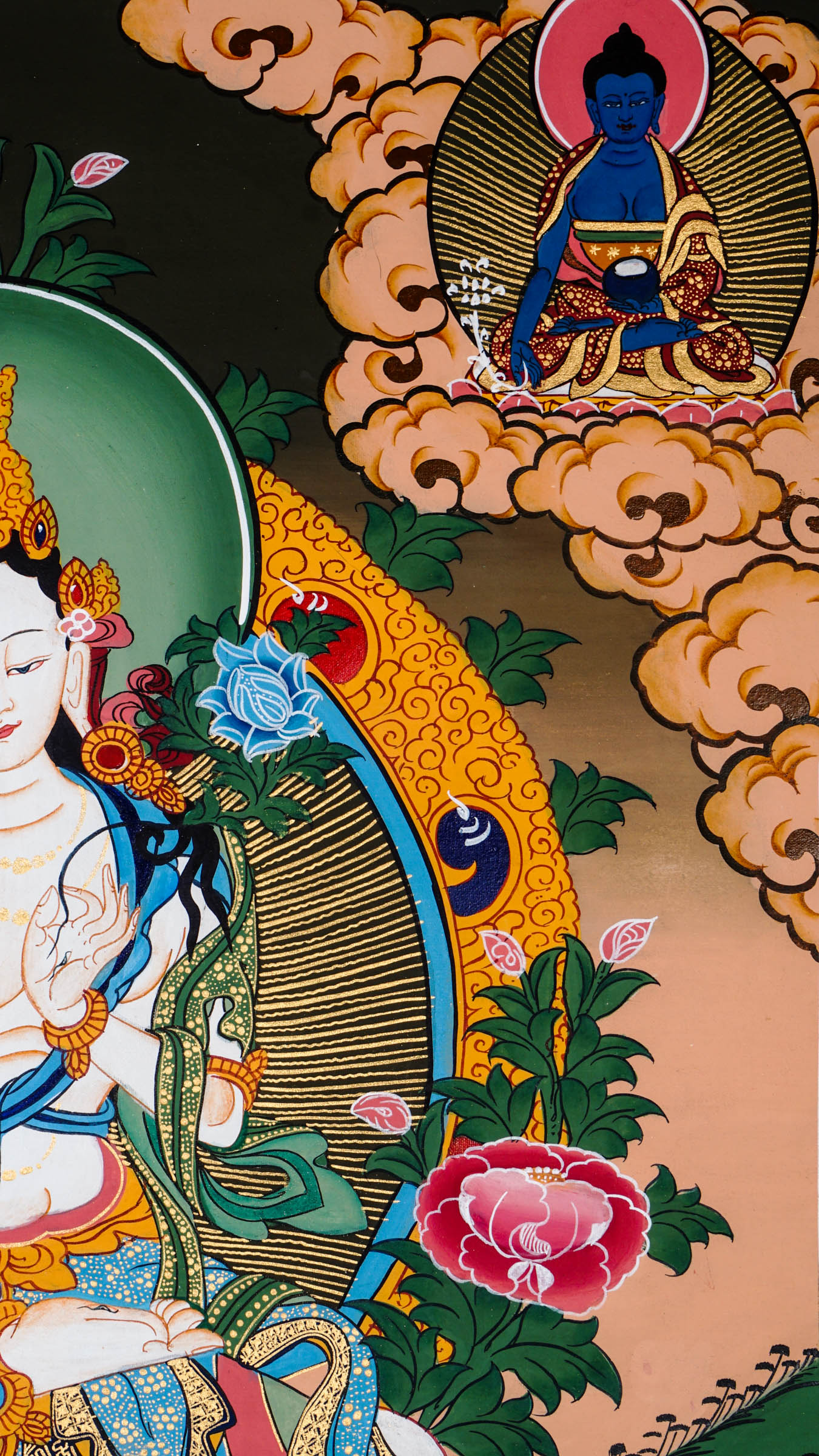 Beautiful artwork of White Tara Thangka representing bodhisattva of compassion.