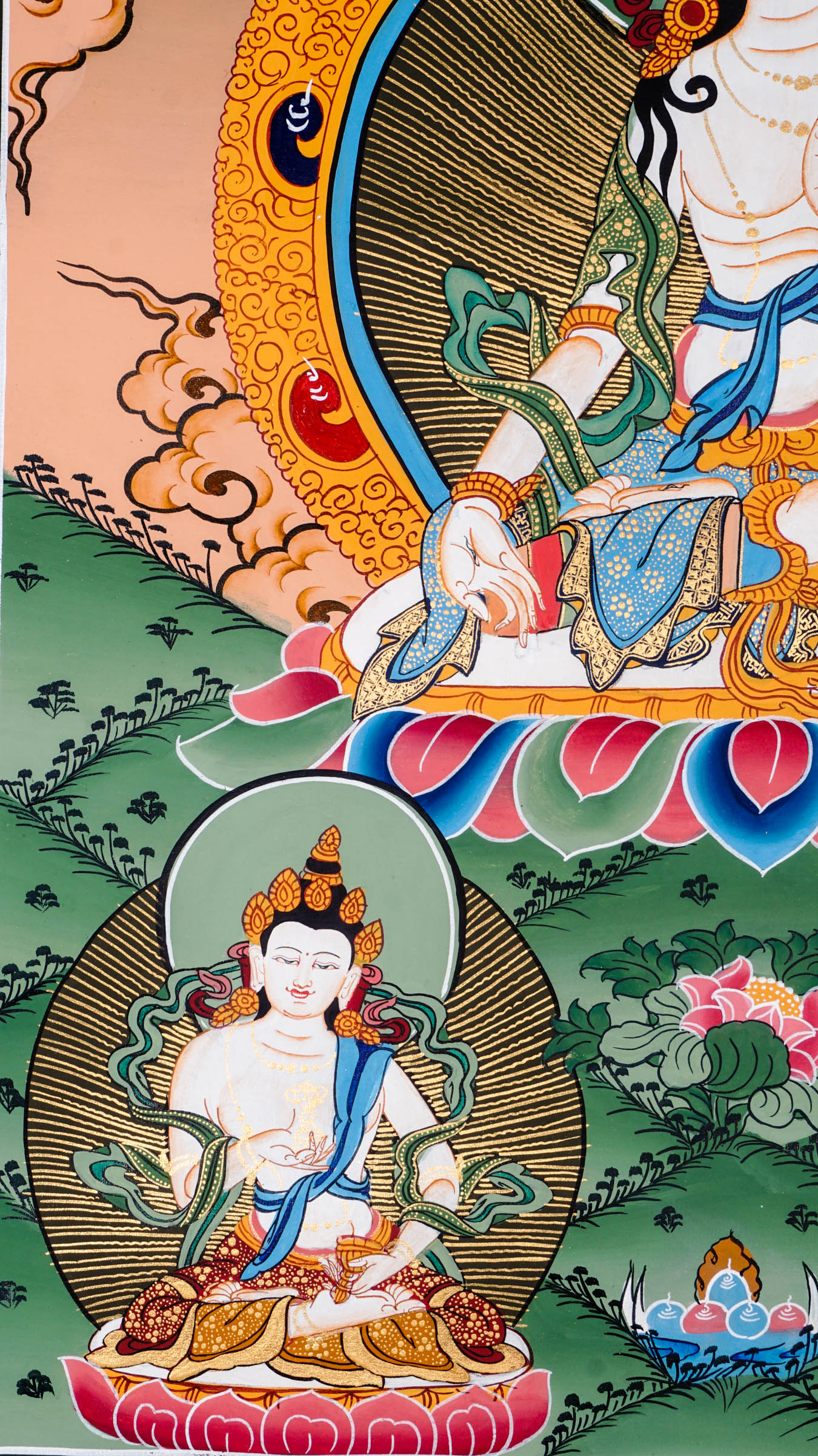 Beautiful artwork of White Tara Thangka representing bodhisattva of compassion.