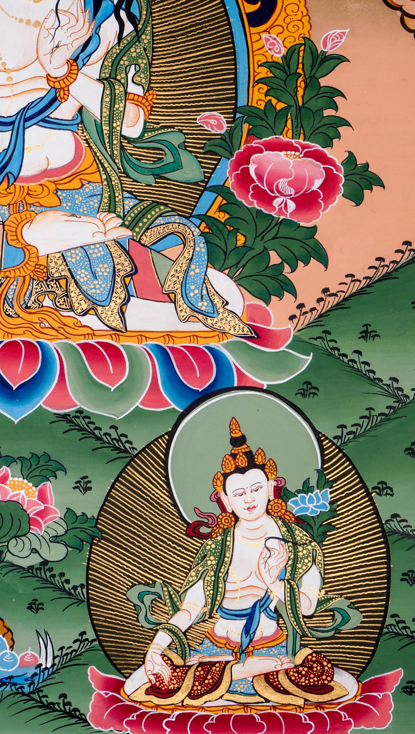 Beautiful artwork of White Tara Thangka representing bodhisattva of compassion.