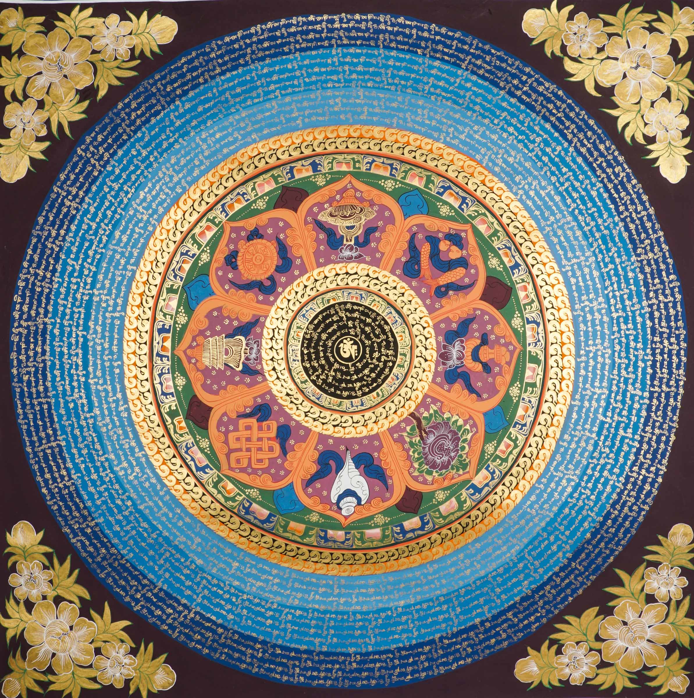 The Mantra Mandala Thangka is a hand-painted Tibetan artwork that blends sacred geometry with the mantra "Om Mani Padme Hum," offering protection, balance, and deep spiritual focus. Ideal for meditation, feng shui, or sacred decor, it brings peace, clarity, and positive energy into your space. 