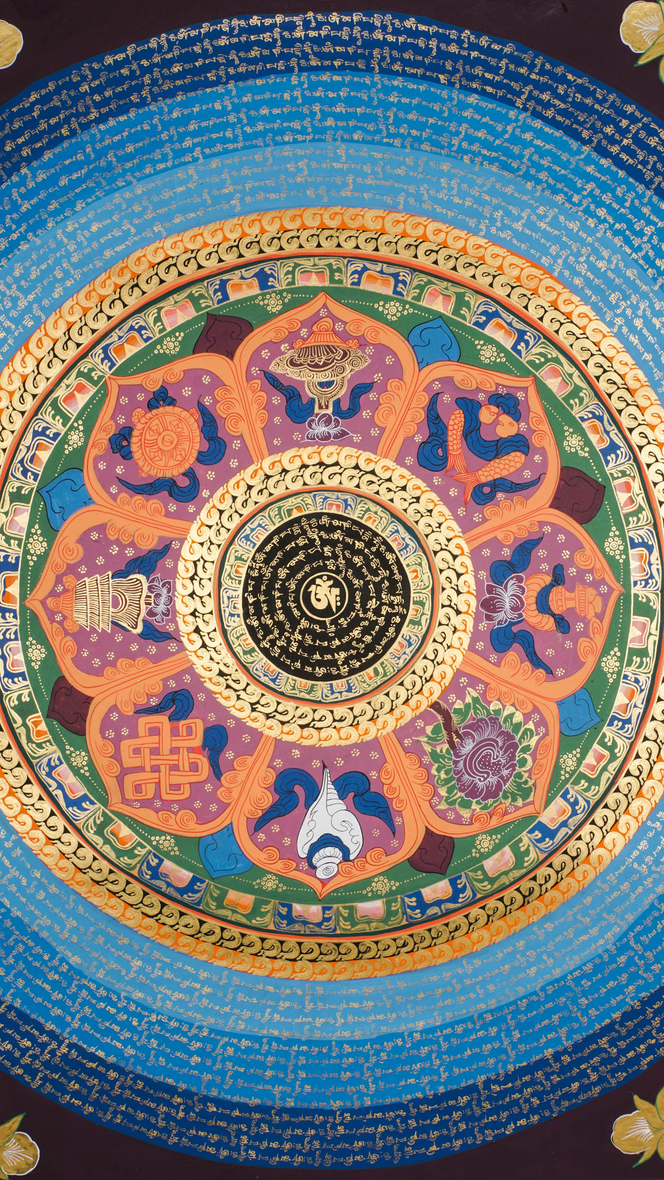 The Mantra Mandala Thangka is a hand-painted Tibetan artwork that blends sacred geometry with the mantra "Om Mani Padme Hum," offering protection, balance, and deep spiritual focus. Ideal for meditation, feng shui, or sacred decor, it brings peace, clarity, and positive energy into your space.