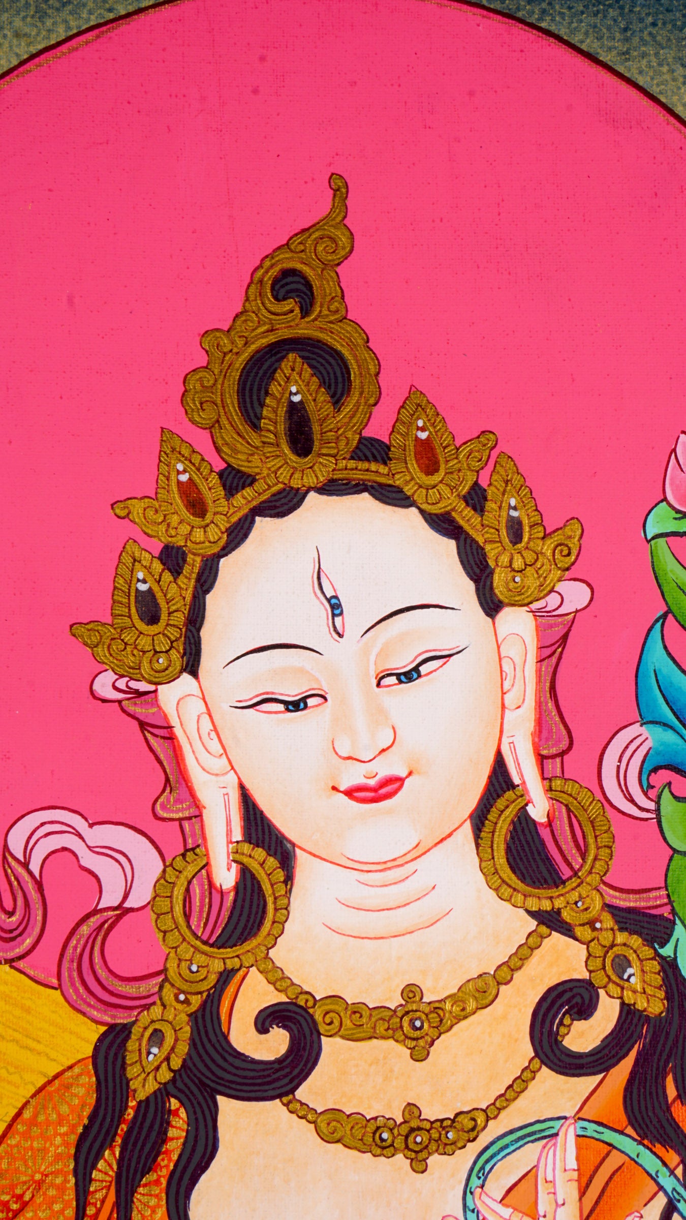 The White Tara Thangka Painting is a beautiful art symbolizing peace and is ideal for encouraging serenity and enlightenment in your home or sacred area.
