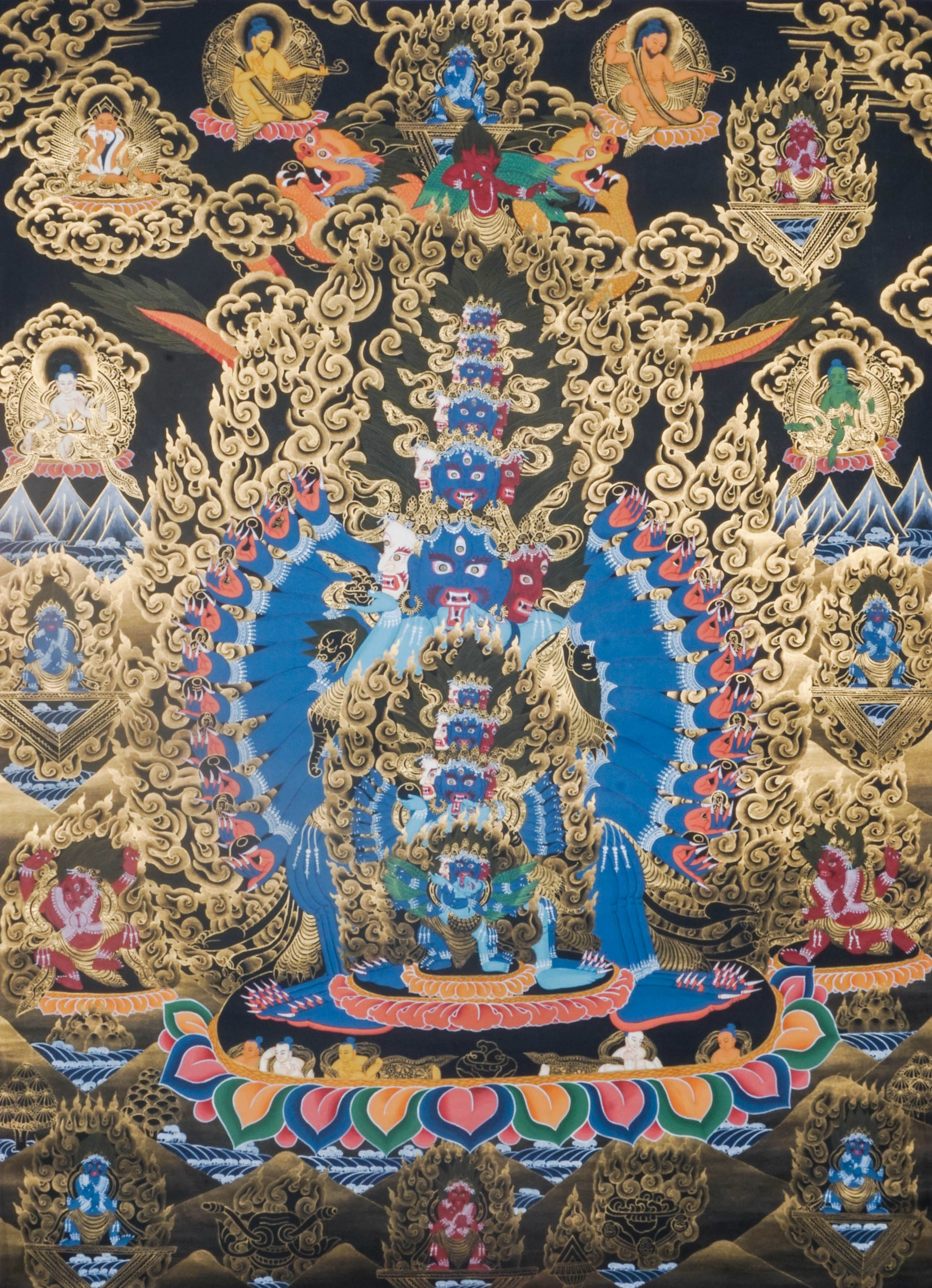 This genuine Heruka Thangka, hand-painted with natural mineral pigments, captures the wrathful deity’s fierce compassion and transformative power. A sacred tool for spiritual practice, it offers protection, removes obstacles, and inspires the journey toward enlightenment.