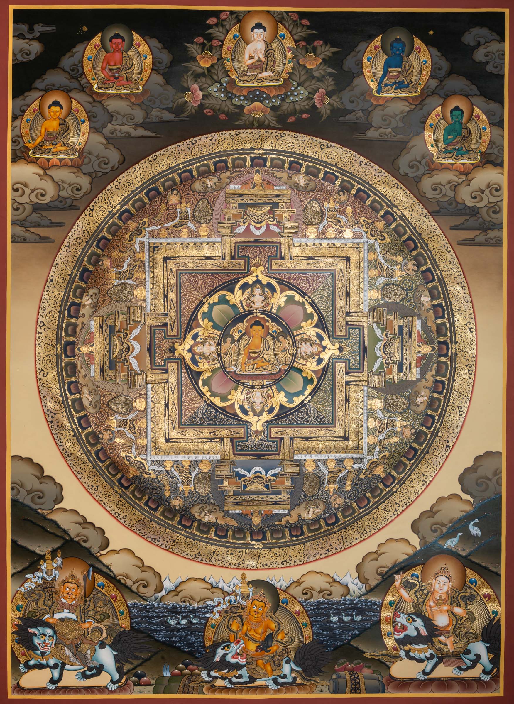 Bring calm and clarity into your space with this exclusive Gautam Buddha Mandala Thangka. Surrounded by sacred deities, it offers balance, focus, and timeless beauty.