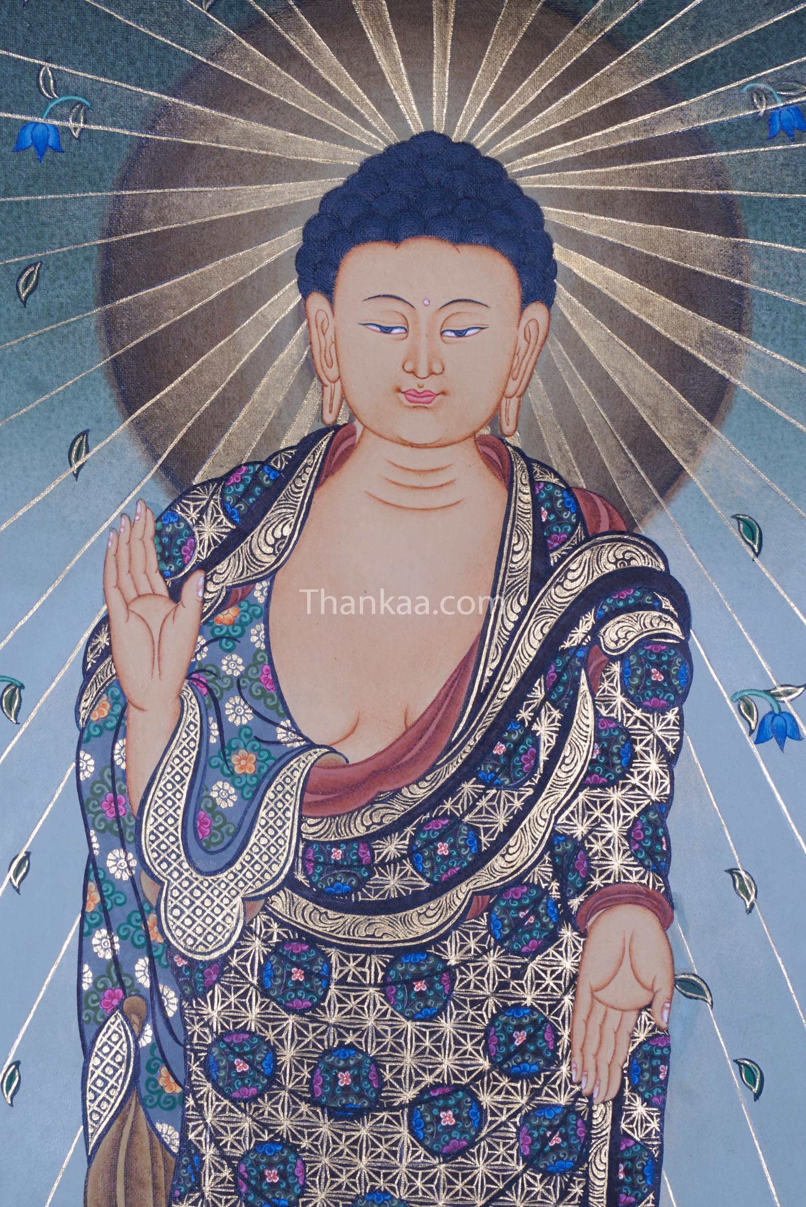This Japanese Amida Buddha Thangka, crafted by skilled Nepalese artisans with natural pigments, captures Amida’s infinite compassion and divine grace. Ideal for meditation, this genuine Tibetan thangka brings peace and spiritual light to any sacred space.