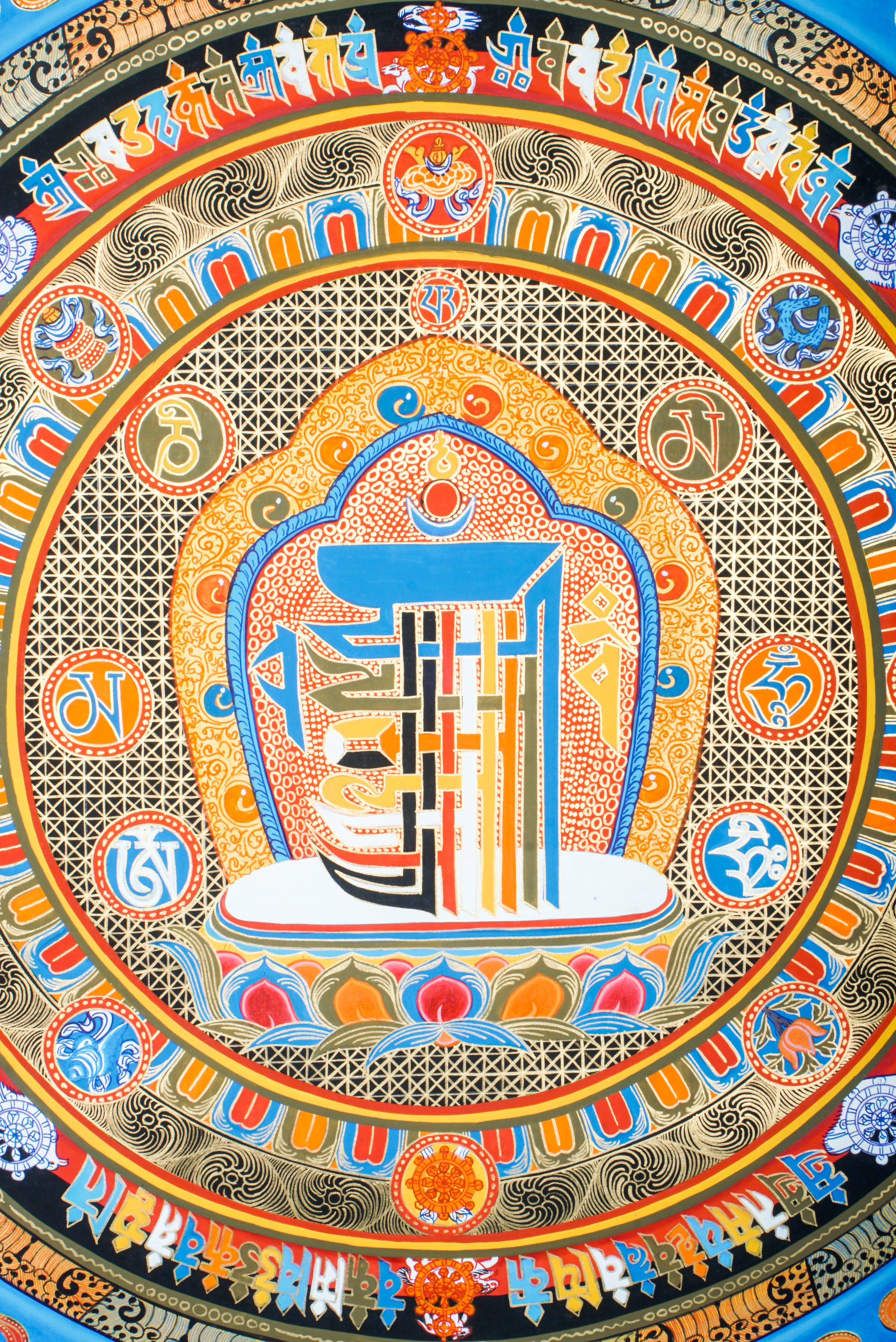A sacred symbol in Tibetan Buddhism, the Kalachakra Mandala represents time, space, and the path to enlightenment. Hand-painted with natural pigments, this mandala painting supports deep meditation, balance, and spiritual awakening.