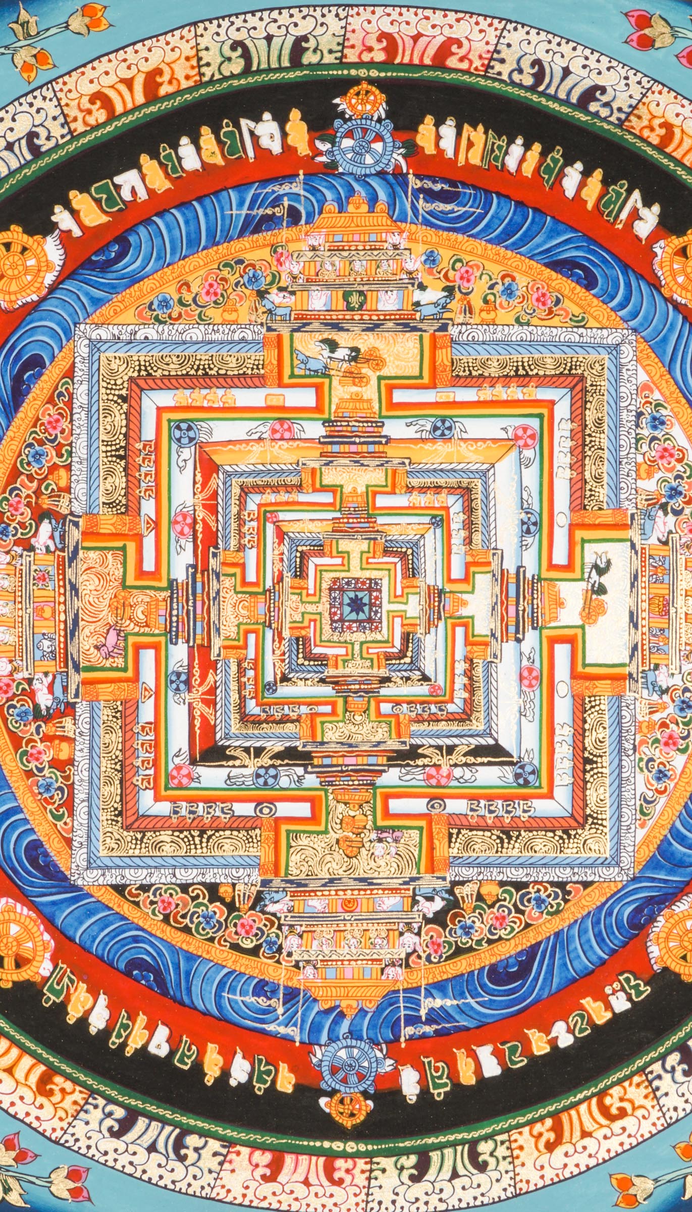 This genuine Tibetan Buddhist thangka represents the sacred Wheel of Time, rich with Kalachakra symbolism. Hand-painted by skilled artisans, it supports meditation, enhances mindfulness, and brings harmony and spiritual focus to your space.