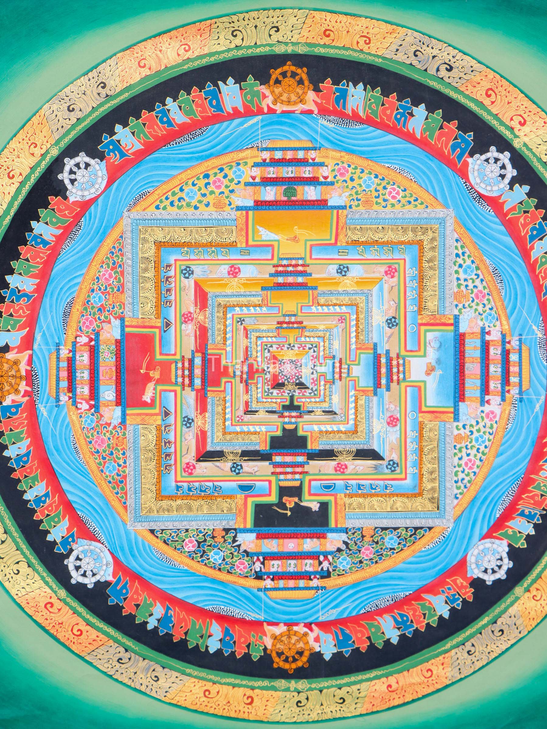 This handcrafted Kalachakra Mandala Thangka symbolizes the universe and the path to enlightenment, blending intricate detail with deep spiritual meaning. Created with traditional mineral pigments, it serves as both a sacred meditation tool and a powerful symbol of protection, balance, and transformation in Tibetan Buddhism.