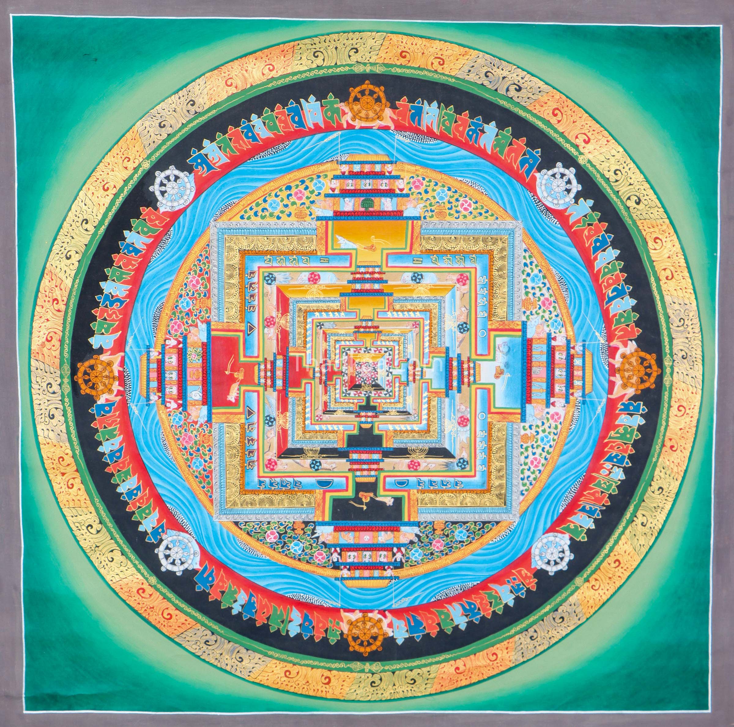 This handcrafted Kalachakra Mandala Thangka symbolizes the universe and the path to enlightenment, blending intricate detail with deep spiritual meaning. Created with traditional mineral pigments, it serves as both a sacred meditation tool and a powerful symbol of protection, balance, and transformation in Tibetan Buddhism.