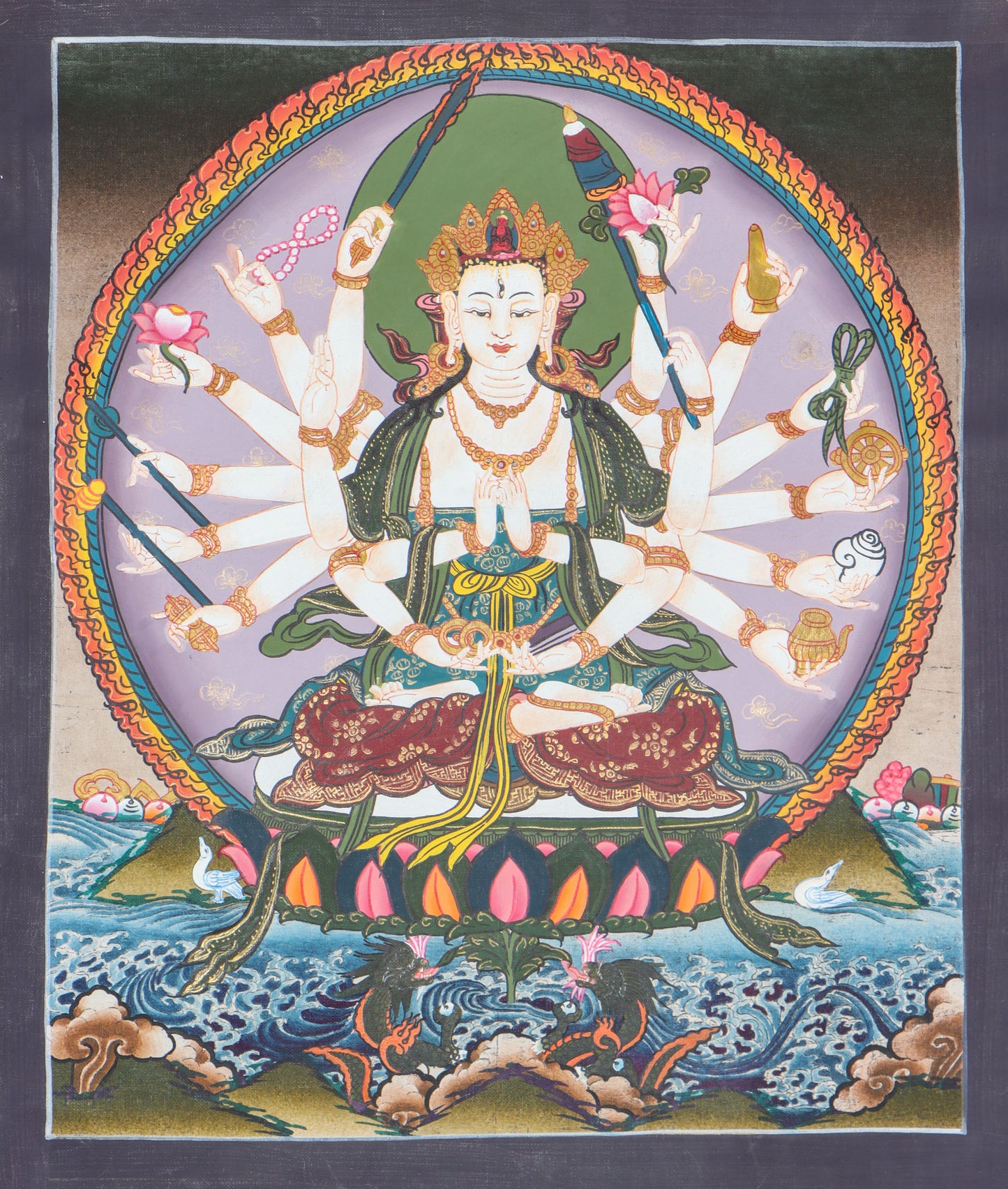 Tibetan Thangka Painting of Chundi for the purification of defilements and the cultivation of virtues