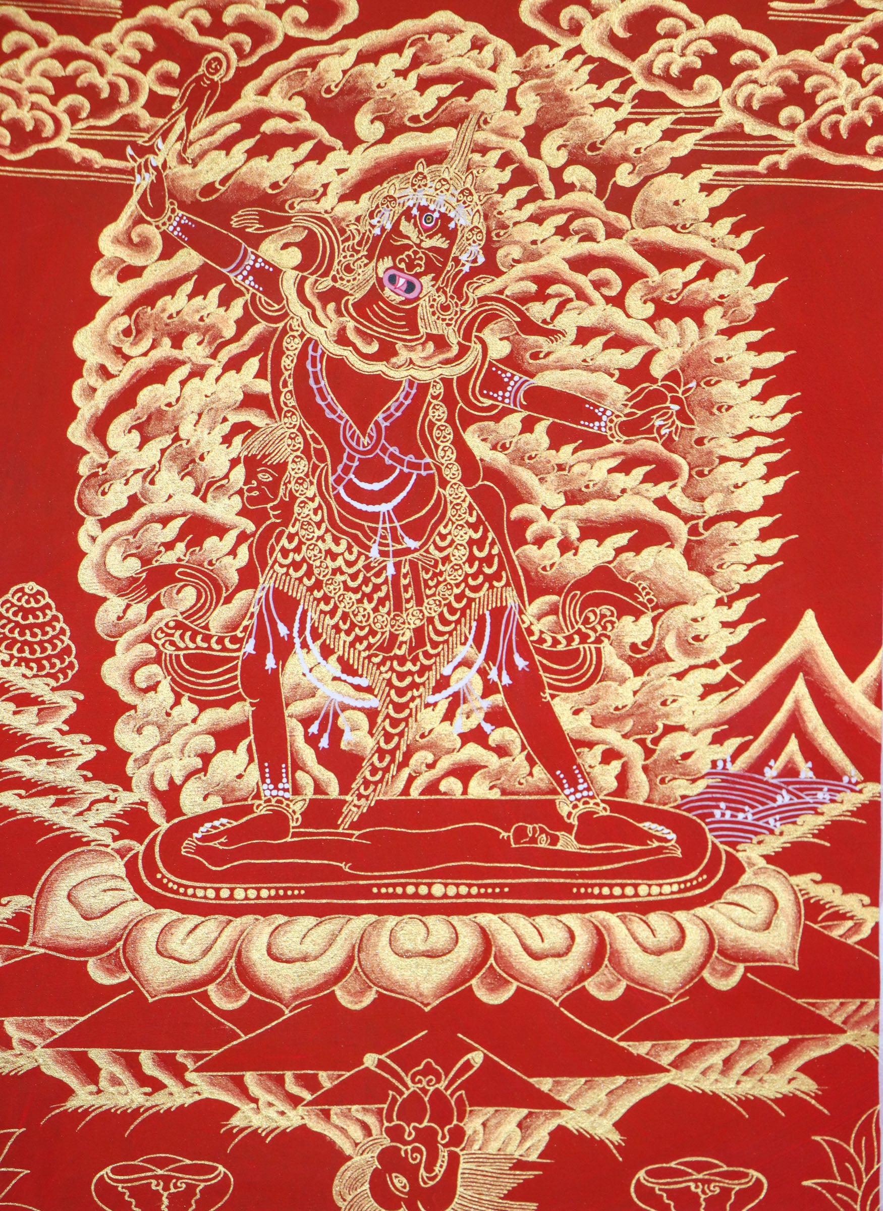 This Handmade Thangka painting is a spiritual emblem of Ekajati,