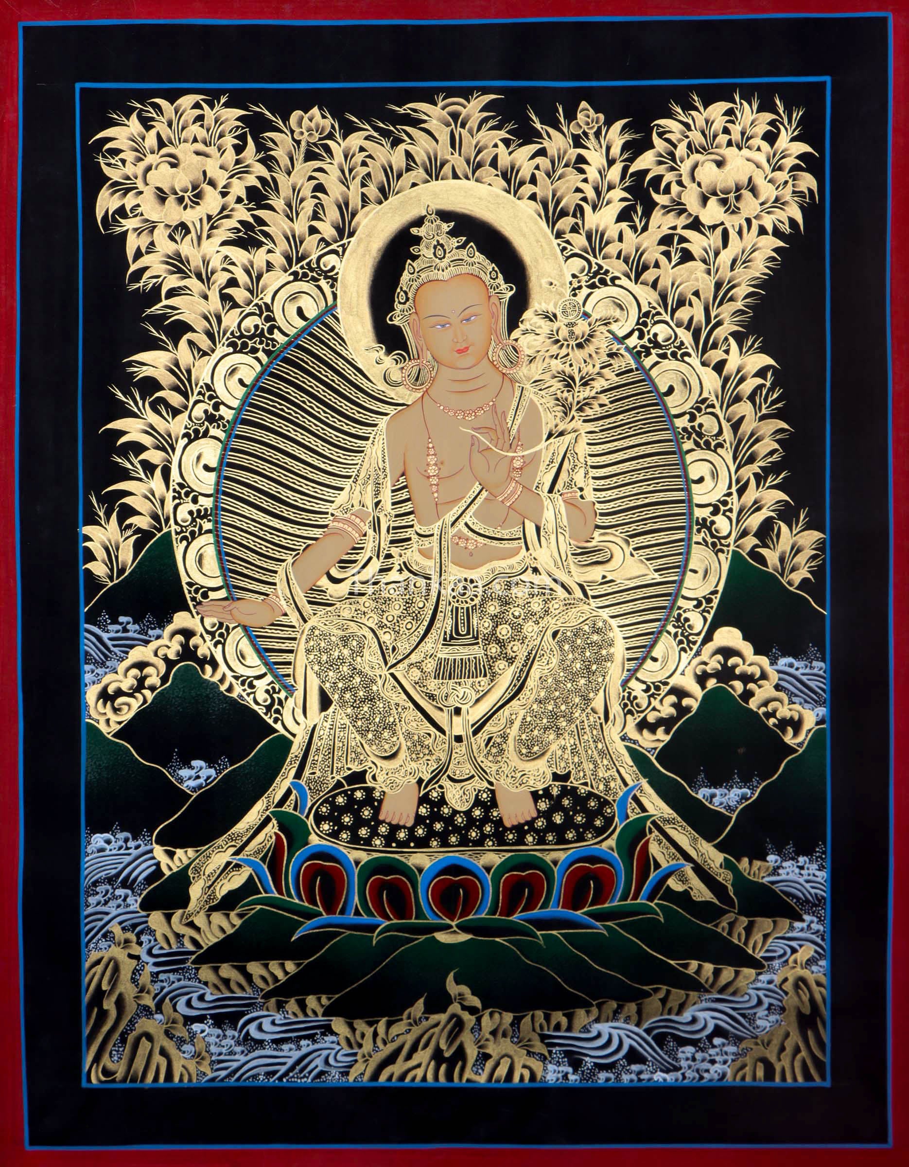 The exquisite Thangka painting of Maitreya Buddha to elevate the spiritual ambiance