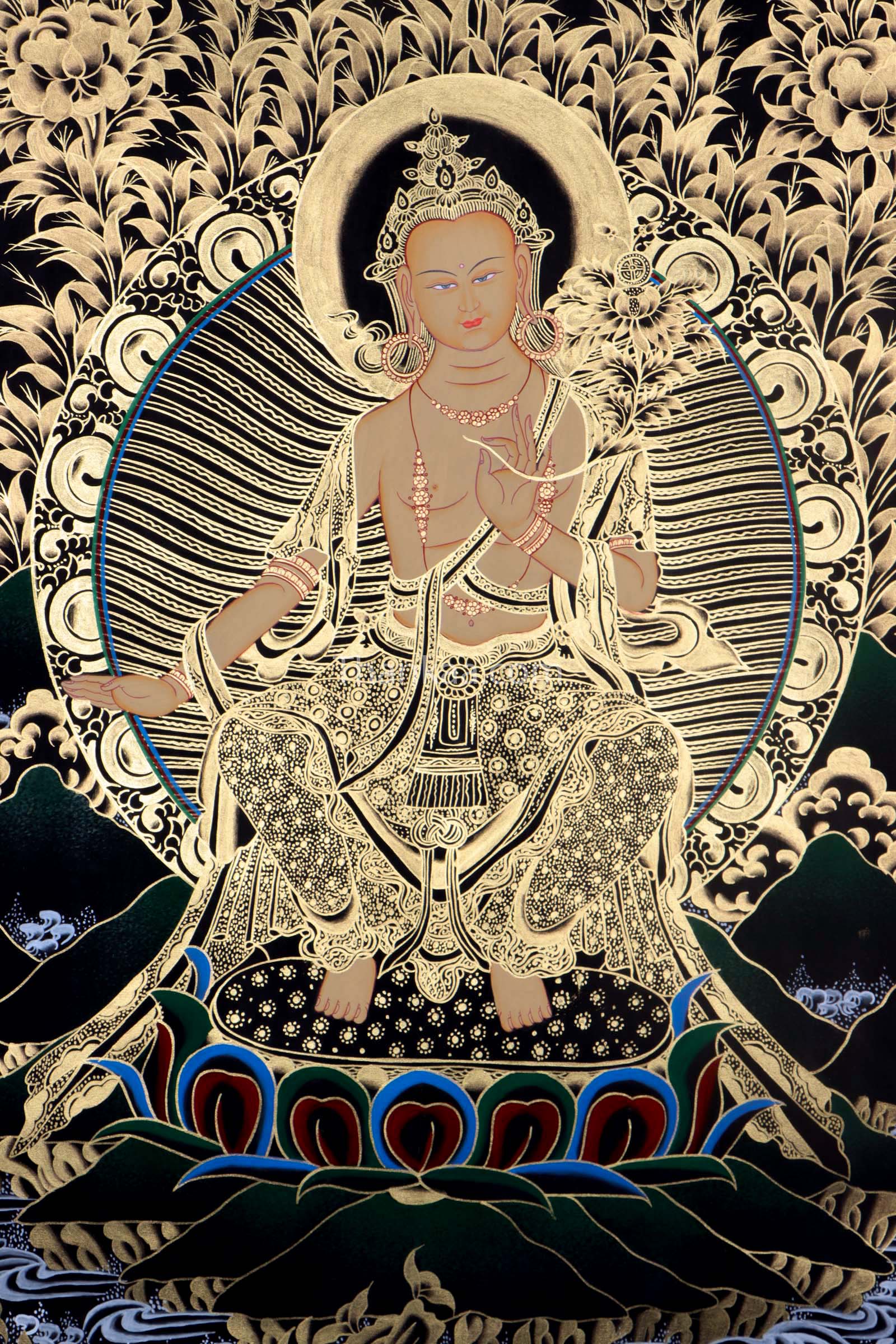 The exquisite Thangka painting of Maitreya Buddha to elevate the spiritual ambiance