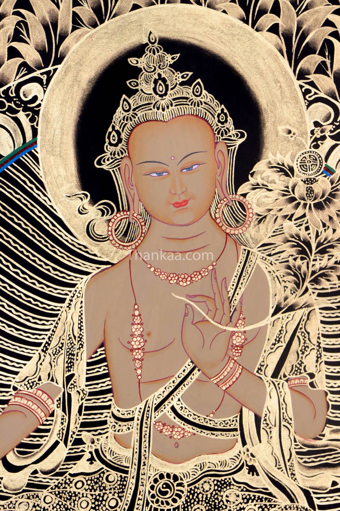 The exquisite Thangka painting of Maitreya Buddha to elevate the spiritual ambiance