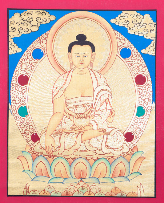 The captivating Shakyamuni Buddha and spiritaul balance. Thanka painting to find inner peace  