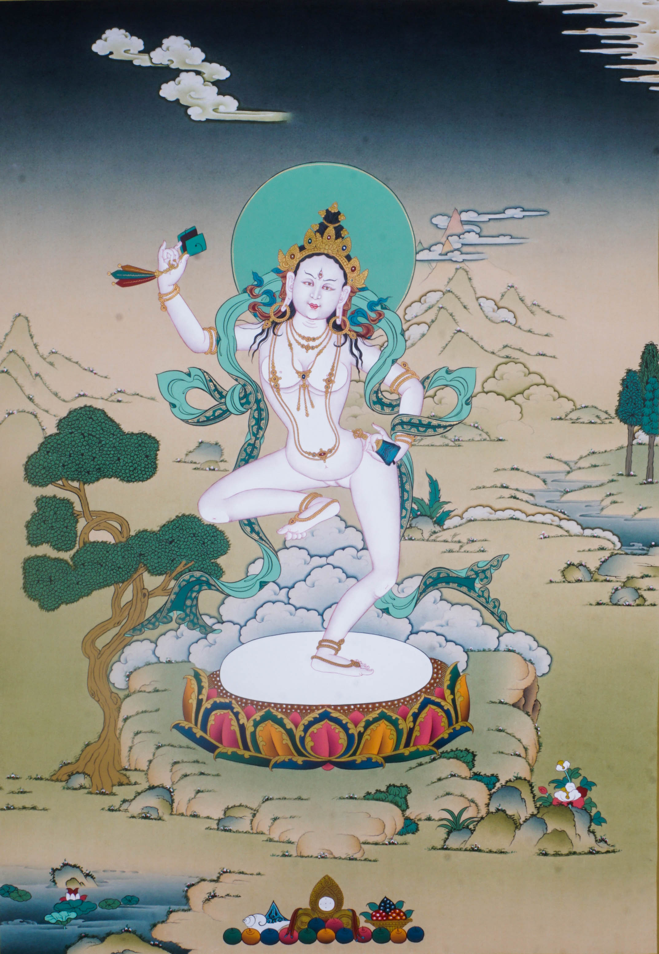 Machig Labdron Thangka is a genuine Tibetan Buddhist artwork that honors the great yogini known for founding the Chod practice. She represents wisdom, compassion, and the fearless path to spiritual liberation.