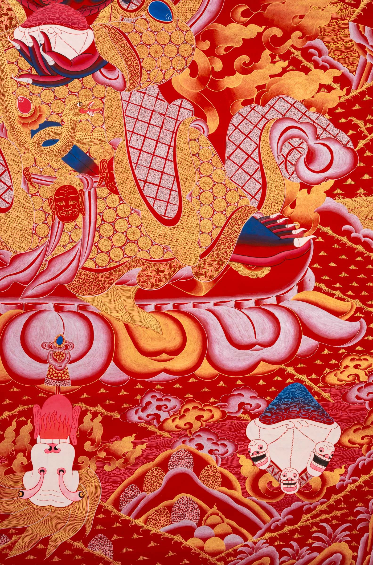 Red Mahakala Tibetan Thangka – Wrathful Deity of Kagyu Tradition