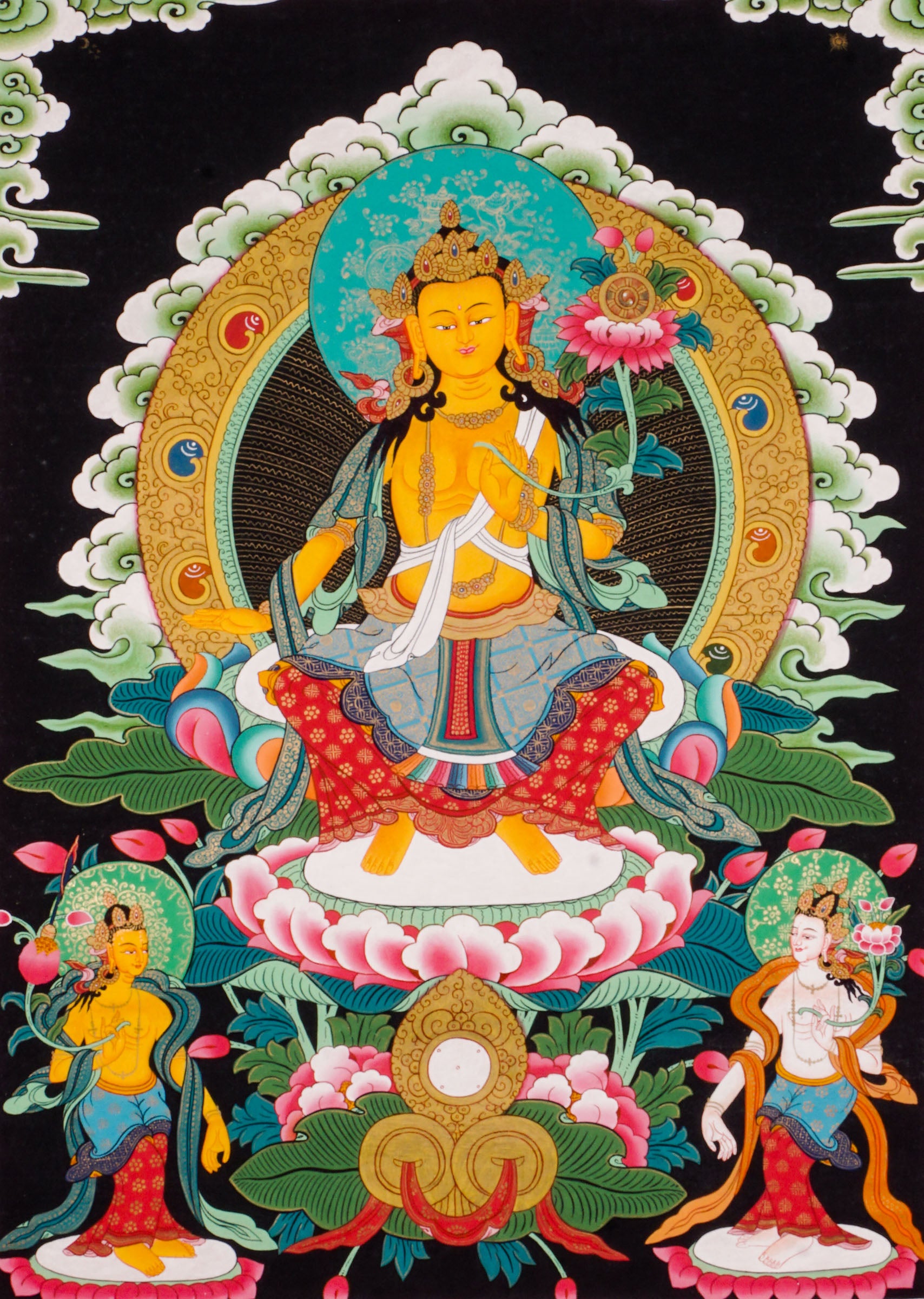 Maitreya Buddha Thangka - a sacred hand-painted artwork of Maitreya( the future of Buddha).
