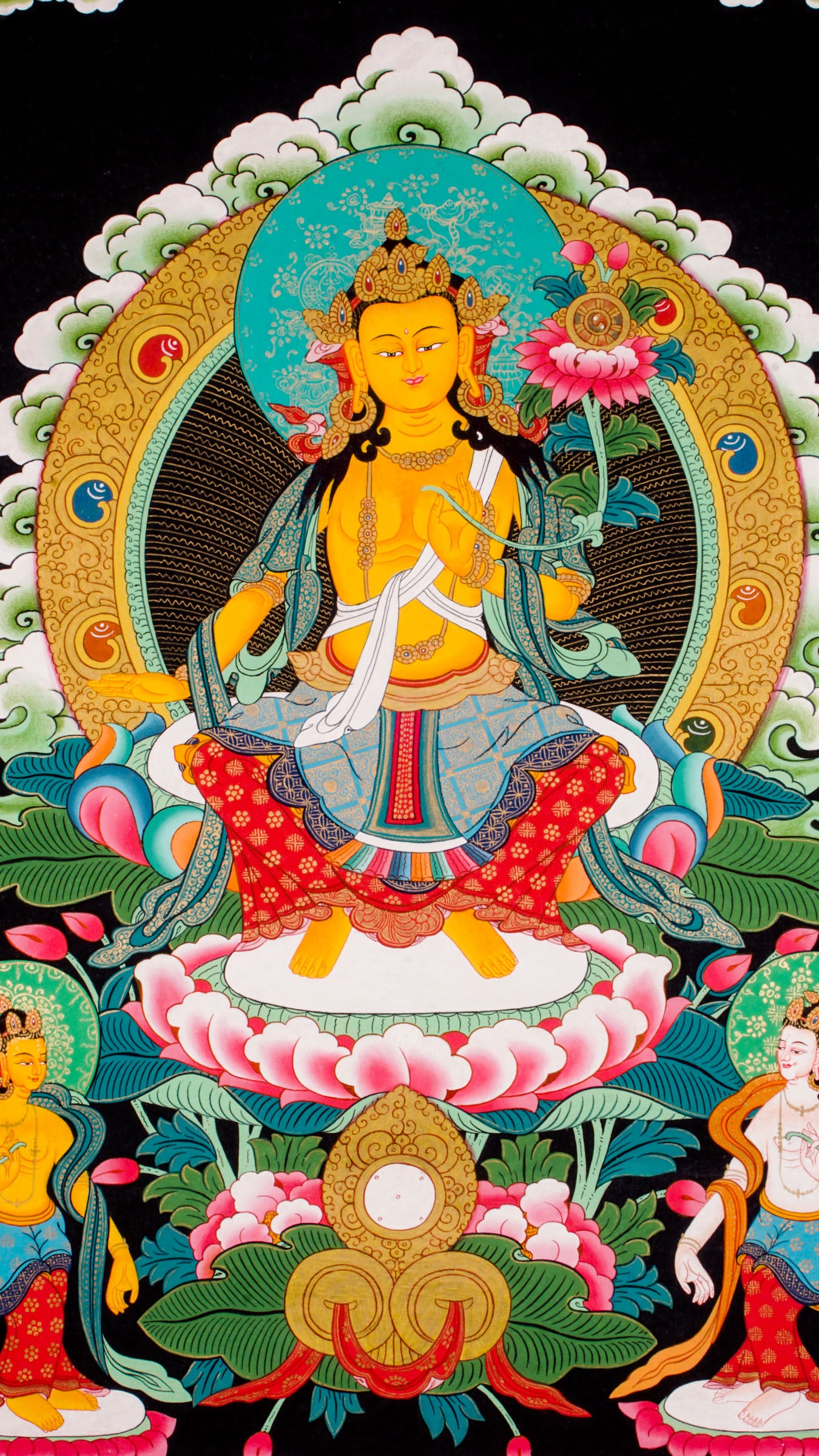 Maitreya Buddha Thangka - a sacred hand-painted artwork of Maitreya( the future of Buddha).