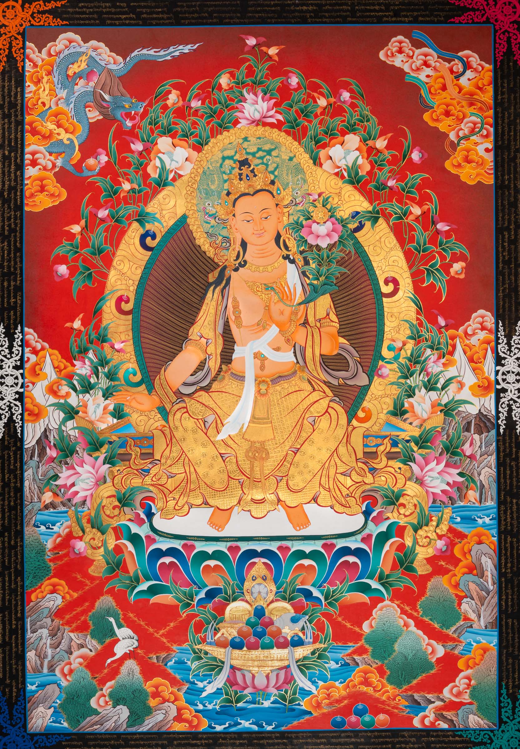 Maitreya Buddha Thangka - Hand painted art.