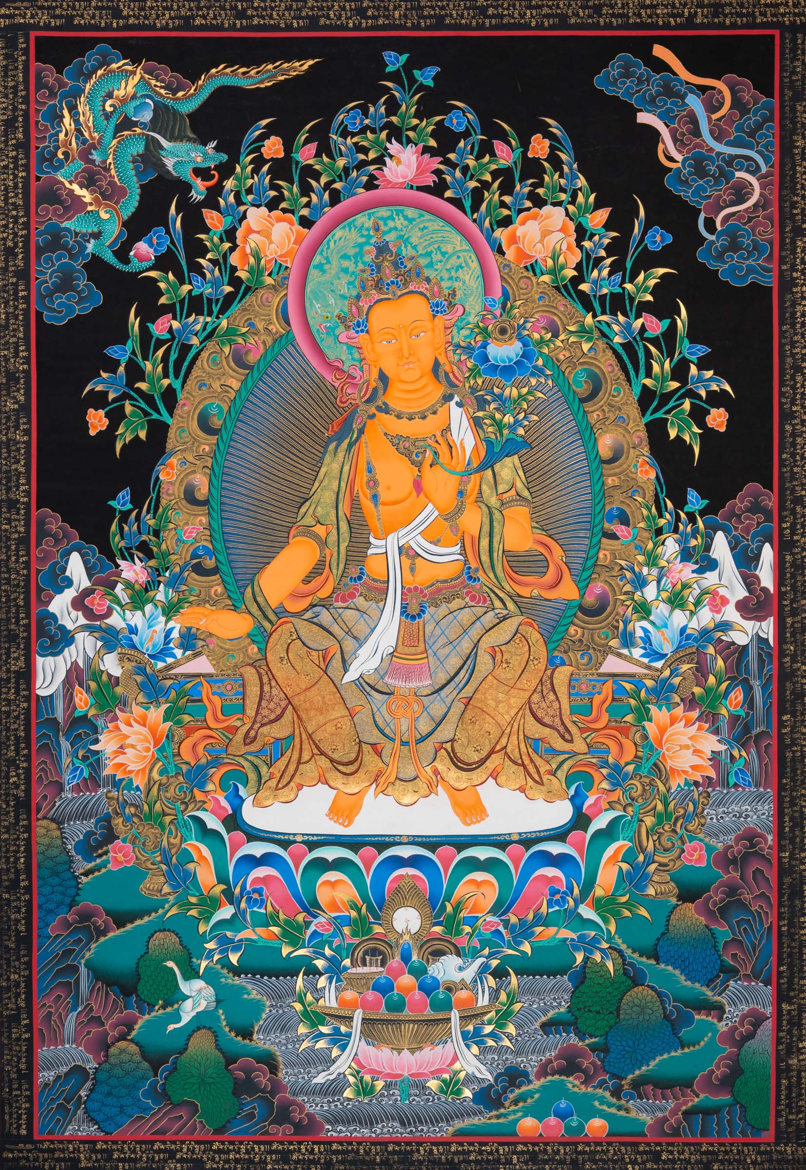 Maitreya Buddha Thangka painting High Quality for Large walls , meditation and spiritual practices.