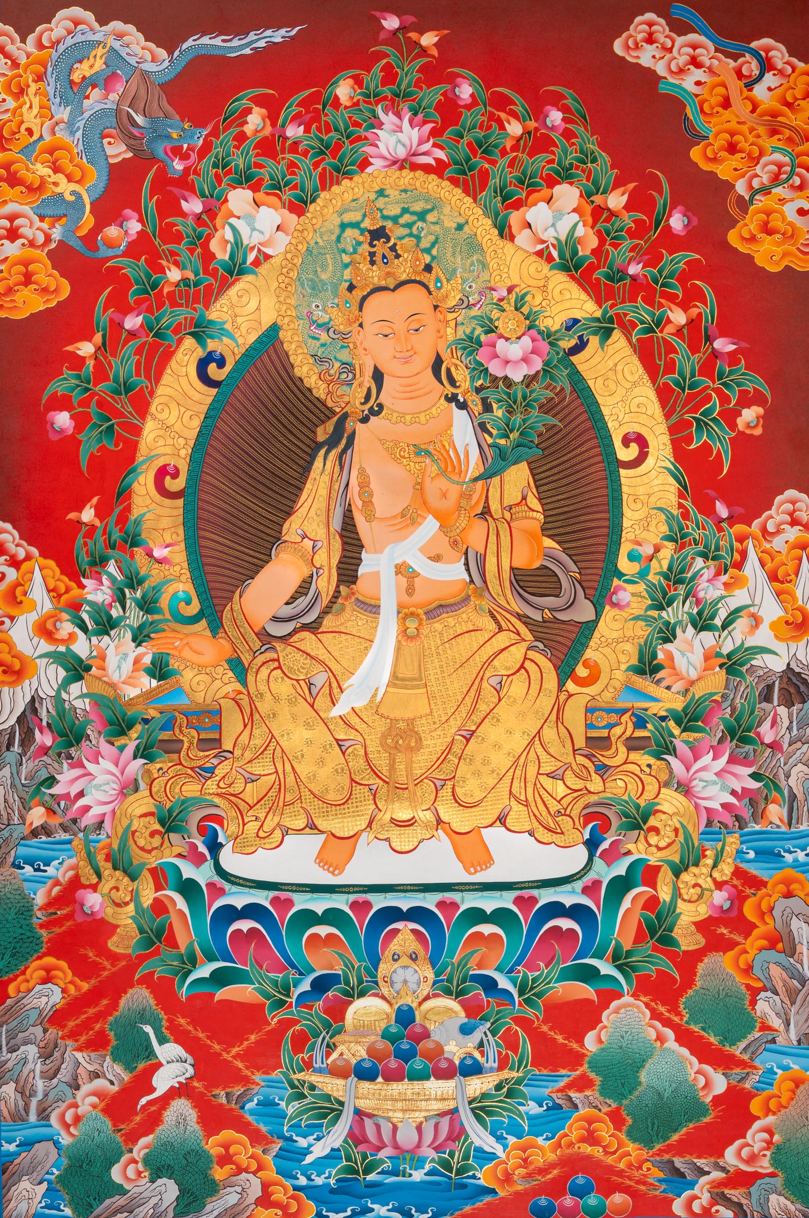 Maitreya Buddha Thangka - Hand painted art.