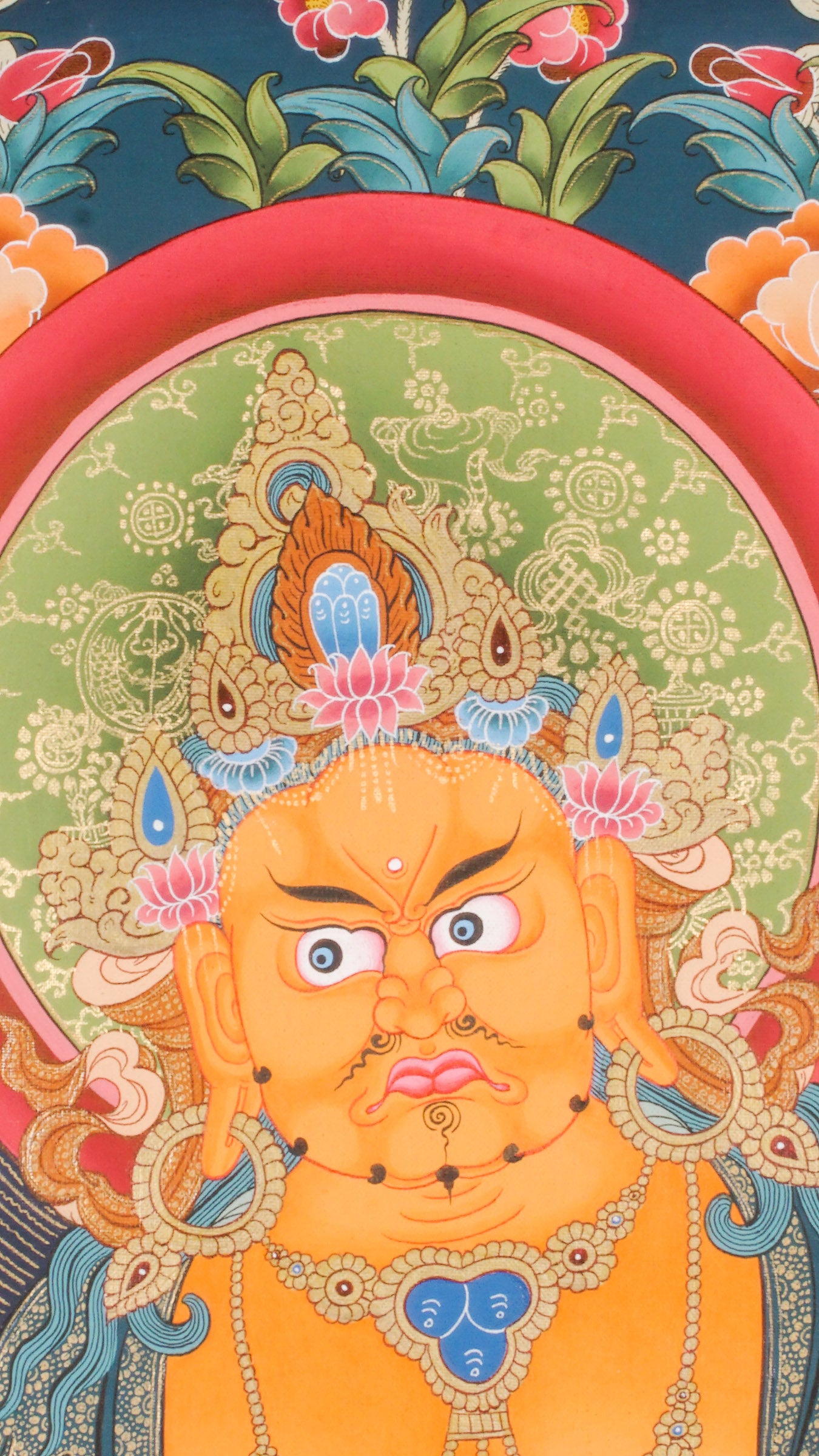 Genuine Tibetan Buddhist Zambala Thangka. Symbol of wealth, prosperity, and protection. Hand-painted with rich colors and details. Perfect for meditation, altar, or sacred space. Invites abundance and removes obstacles. 