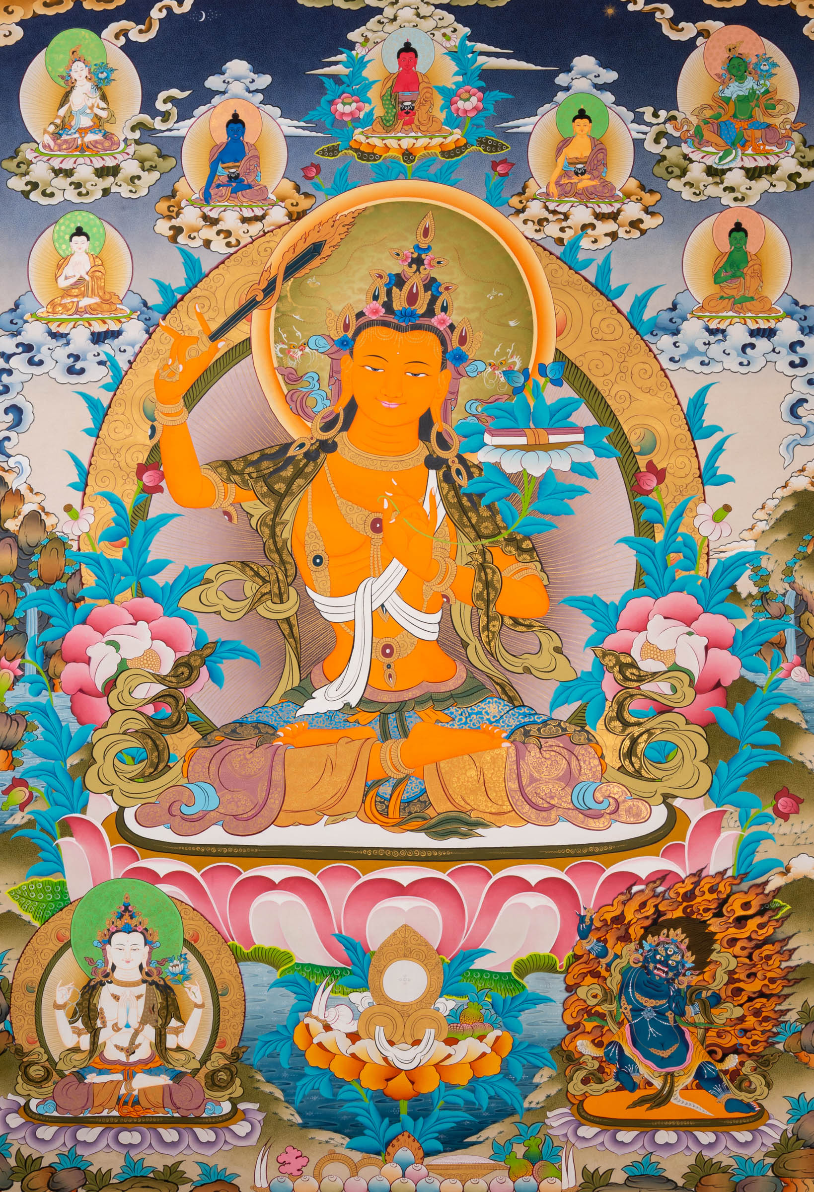 The Manjushree Thangka - a sacred hand-painted Buddhist artwork 