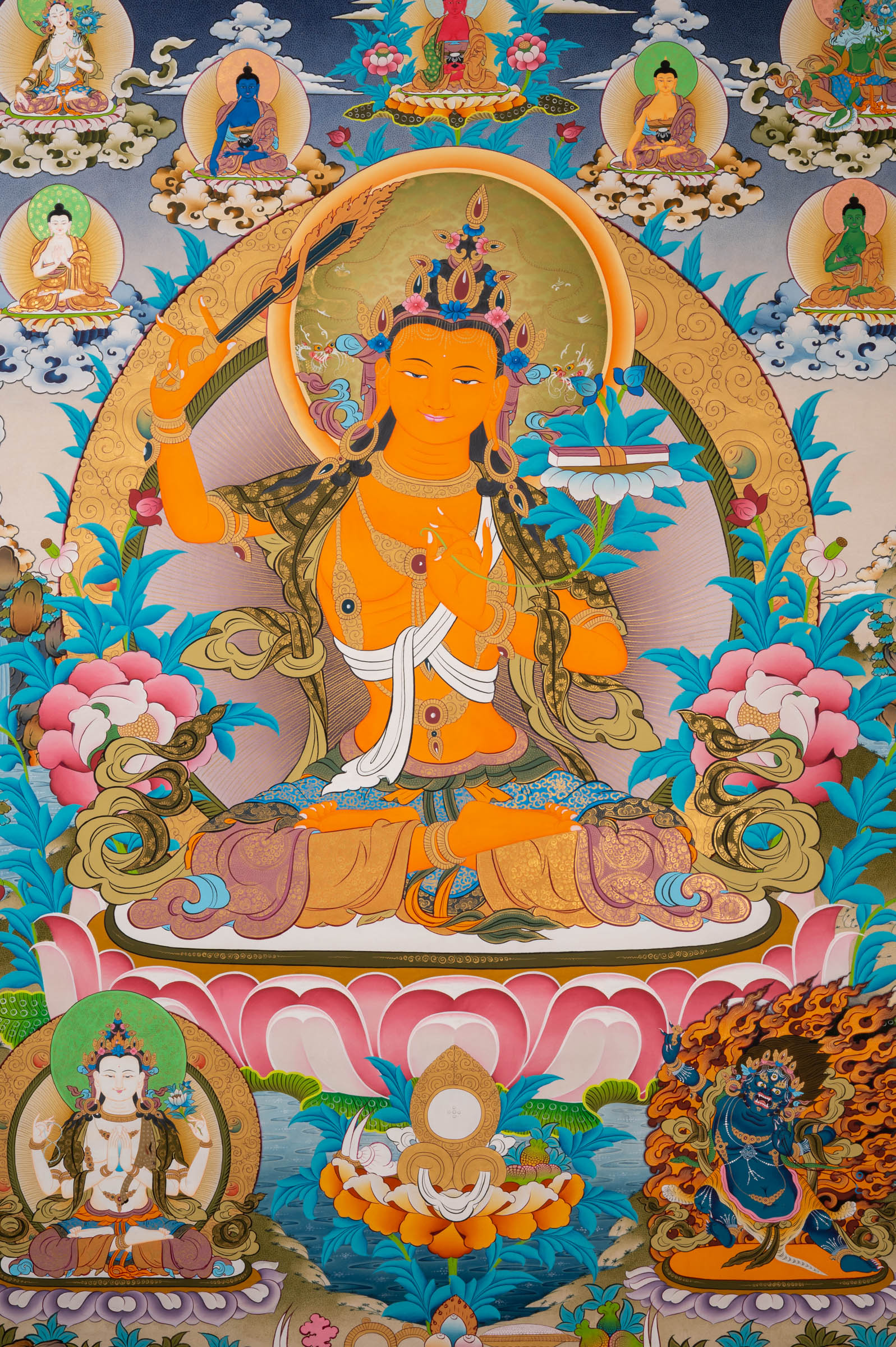 The Manjushree Thangka - a sacred hand-painted Buddhist artwork 