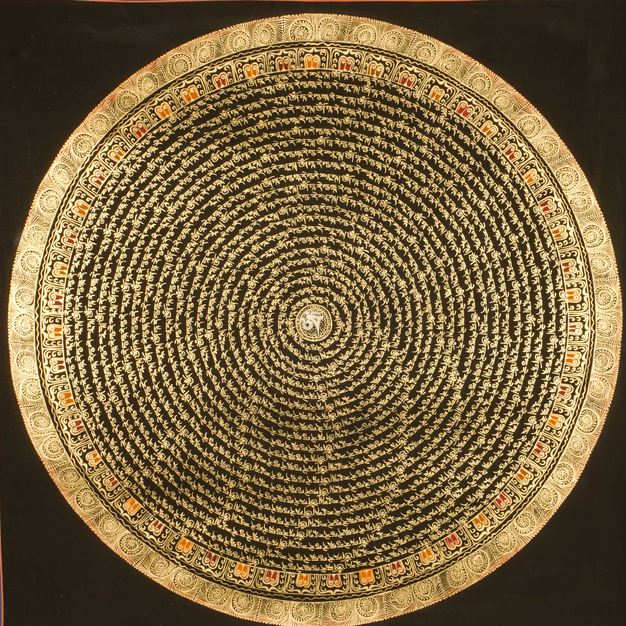 Black and Gold Mandala with Mantra- Om Mani Padme Hum for Good luck 