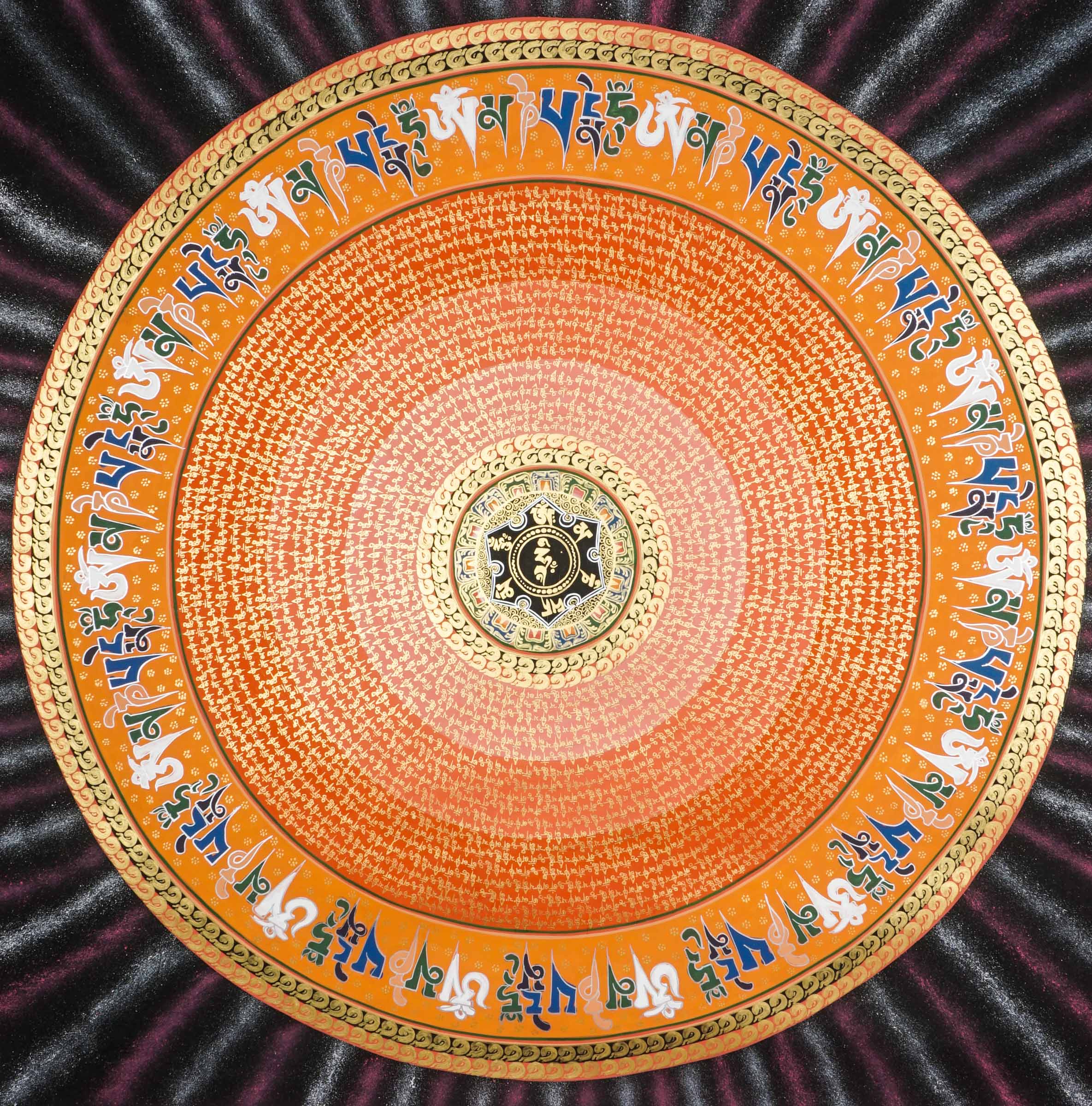 This Mantra Mandala Thangka blends sacred geometry with powerful Tibetan mantras, enhancing meditation and mindfulness. A beautiful symbol of harmony and inner peace, it’s perfect for any spiritual or sacred space.