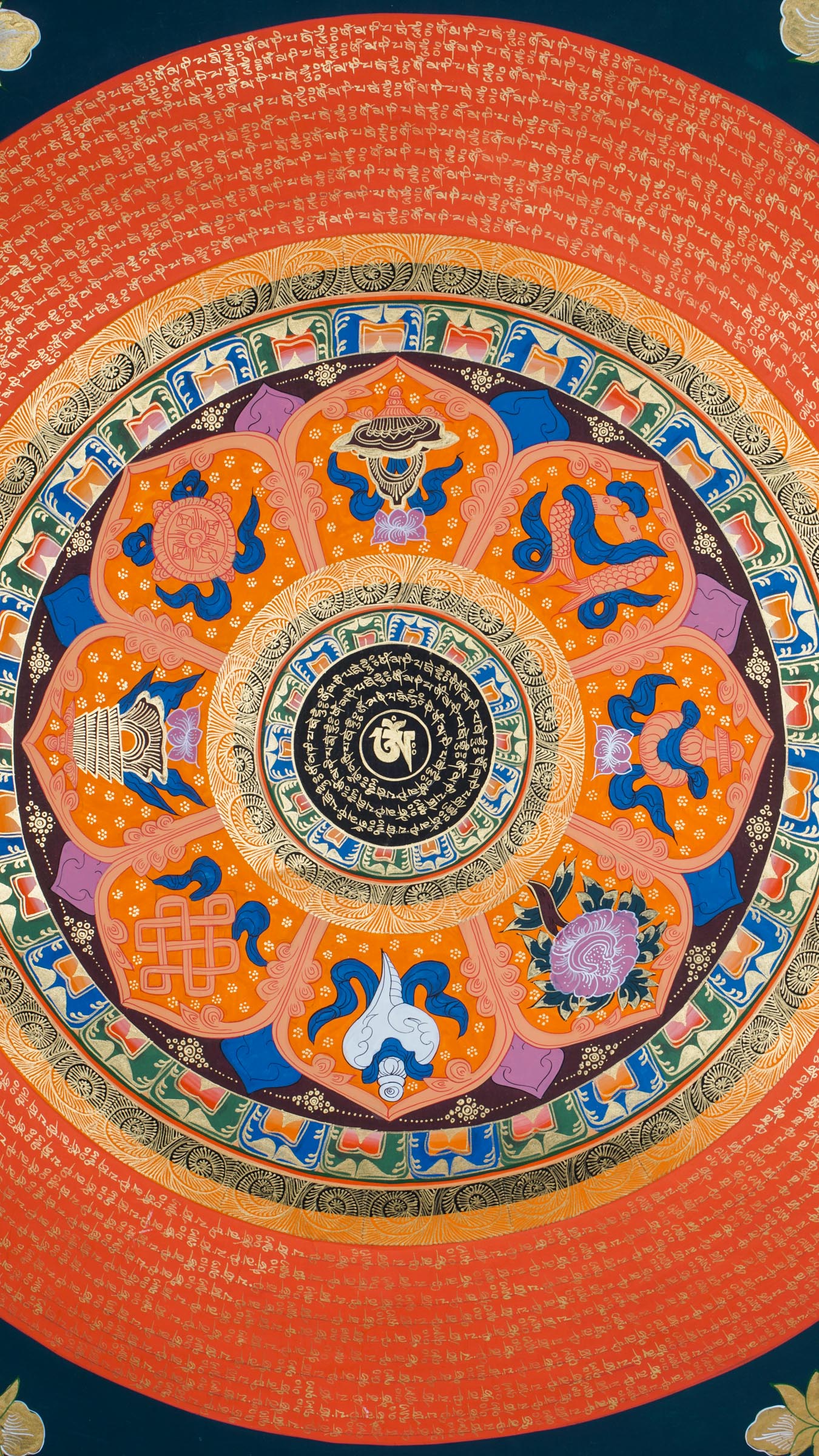 The Mantra Mandala Thangka is a hand-painted Tibetan artwork combining sacred geometry with mantras like "Om Mani Padme Hum" to enhance meditation, mindfulness, and spiritual focus. Perfect for sacred spaces or feng shui decor, it radiates peace, protection, and balanced energy in any environment. 