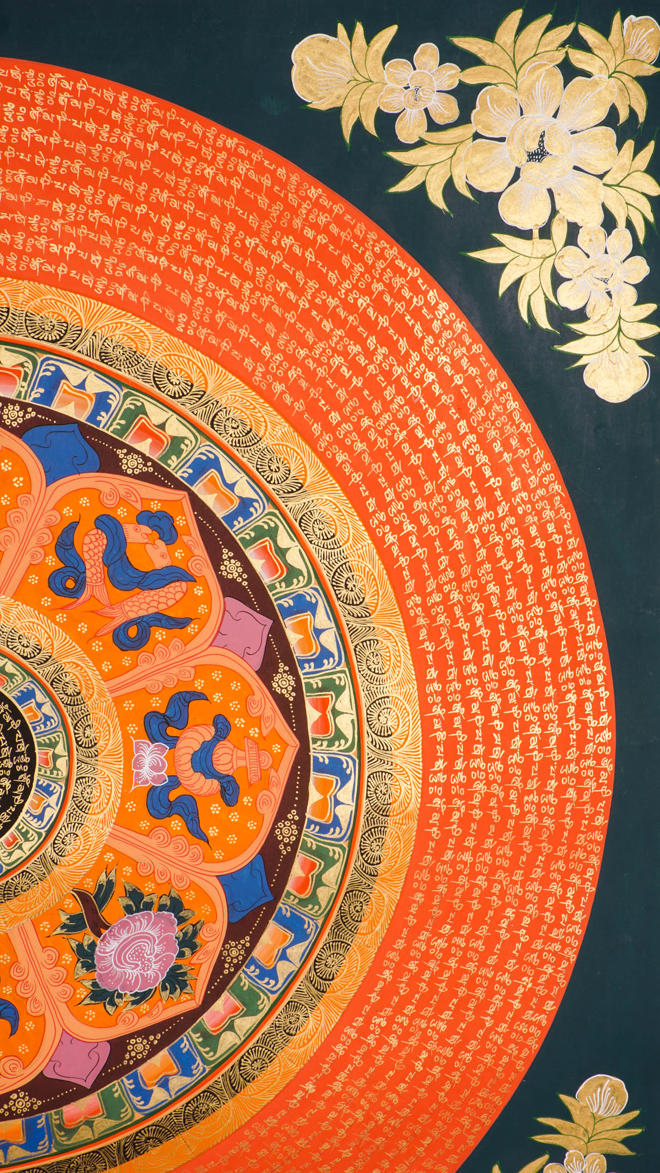 The Mantra Mandala Thangka is a hand-painted Tibetan artwork combining sacred geometry with mantras like "Om Mani Padme Hum" to enhance meditation, mindfulness, and spiritual focus. Perfect for sacred spaces or feng shui decor, it radiates peace, protection, and balanced energy in any environment. 