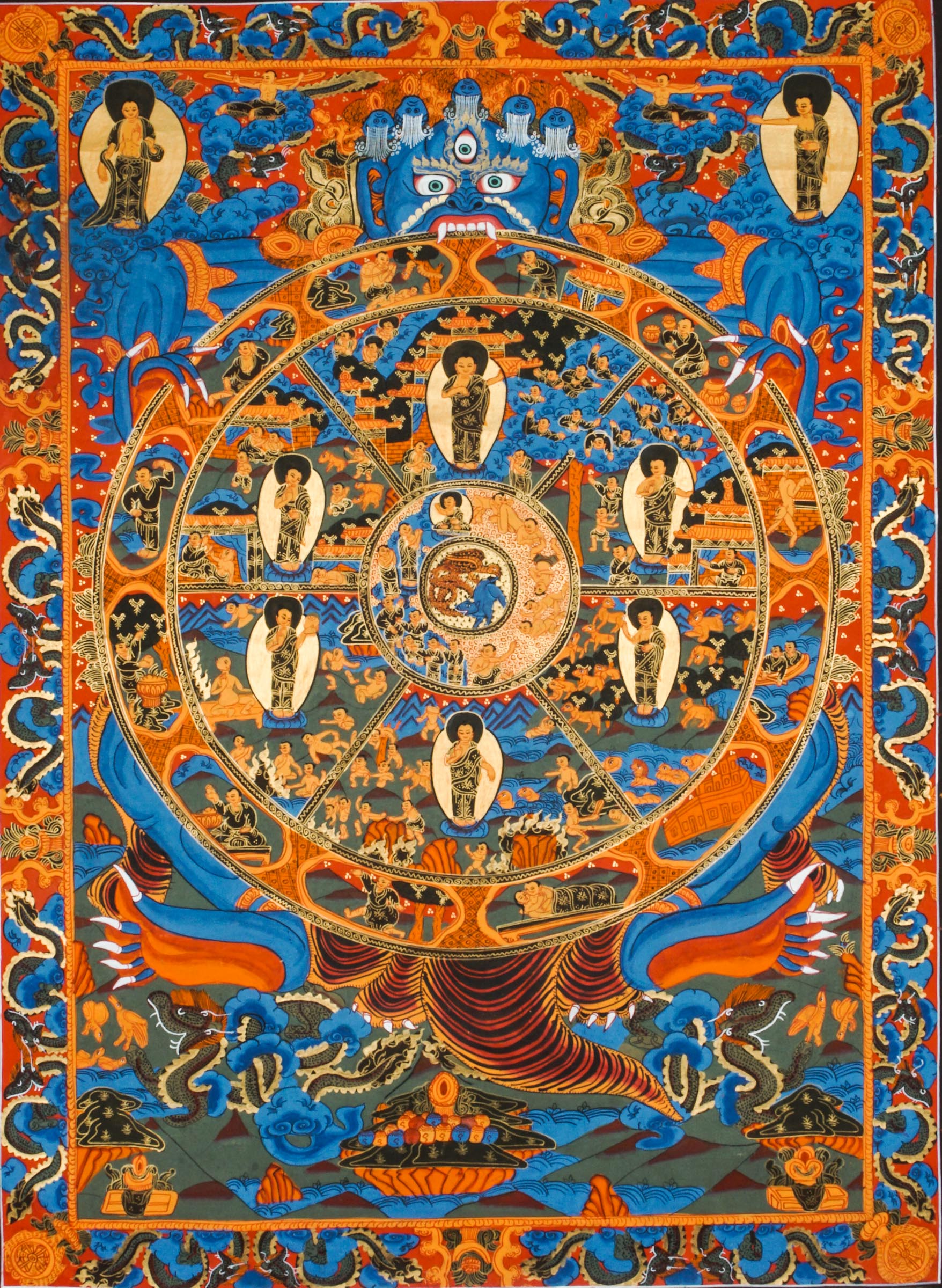 Green Tara Thangka portrays the female bodhisattva of compassion and swift protection in Tibetan Buddhism. Her vibrant green form symbolizes active energy that removes fears and obstacles. Hand-painted using traditional methods, this thangka brings peace and protection to any space. 