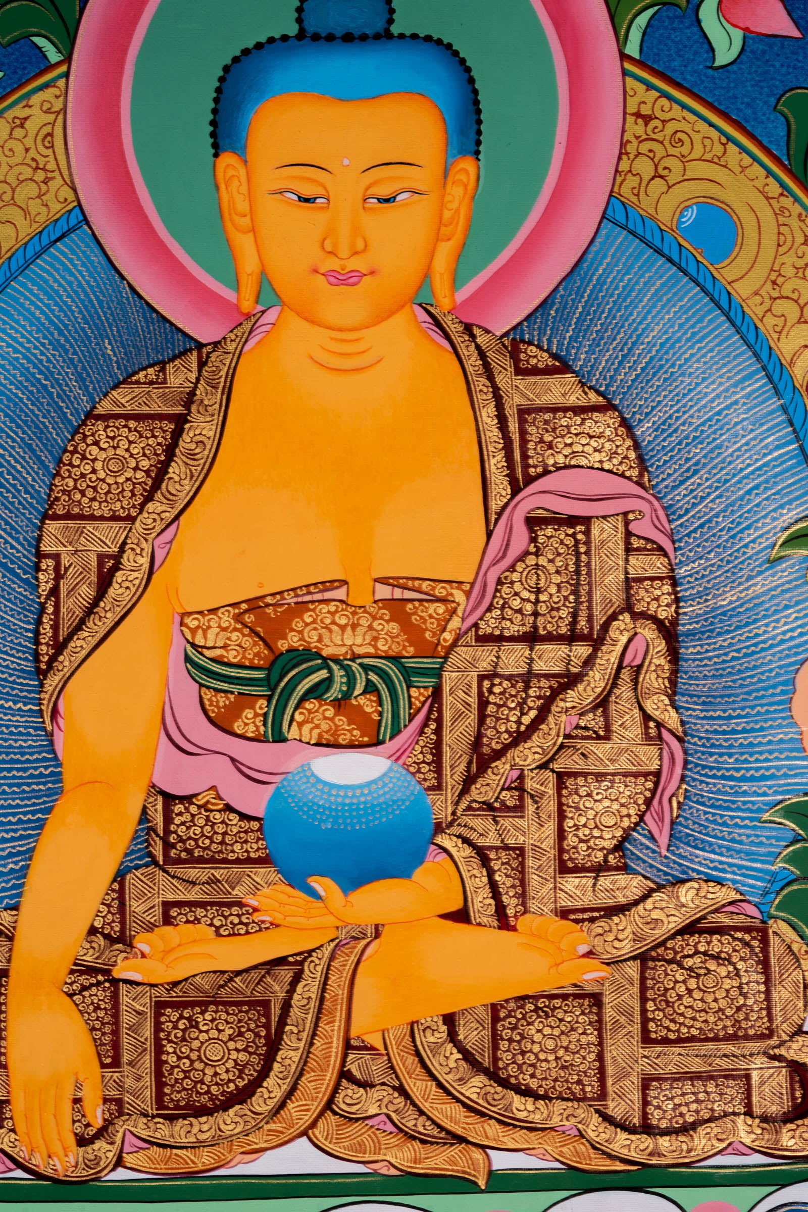 The Thangka artwork of Shakyamuni is perfect for meditation spaces or yoga studios