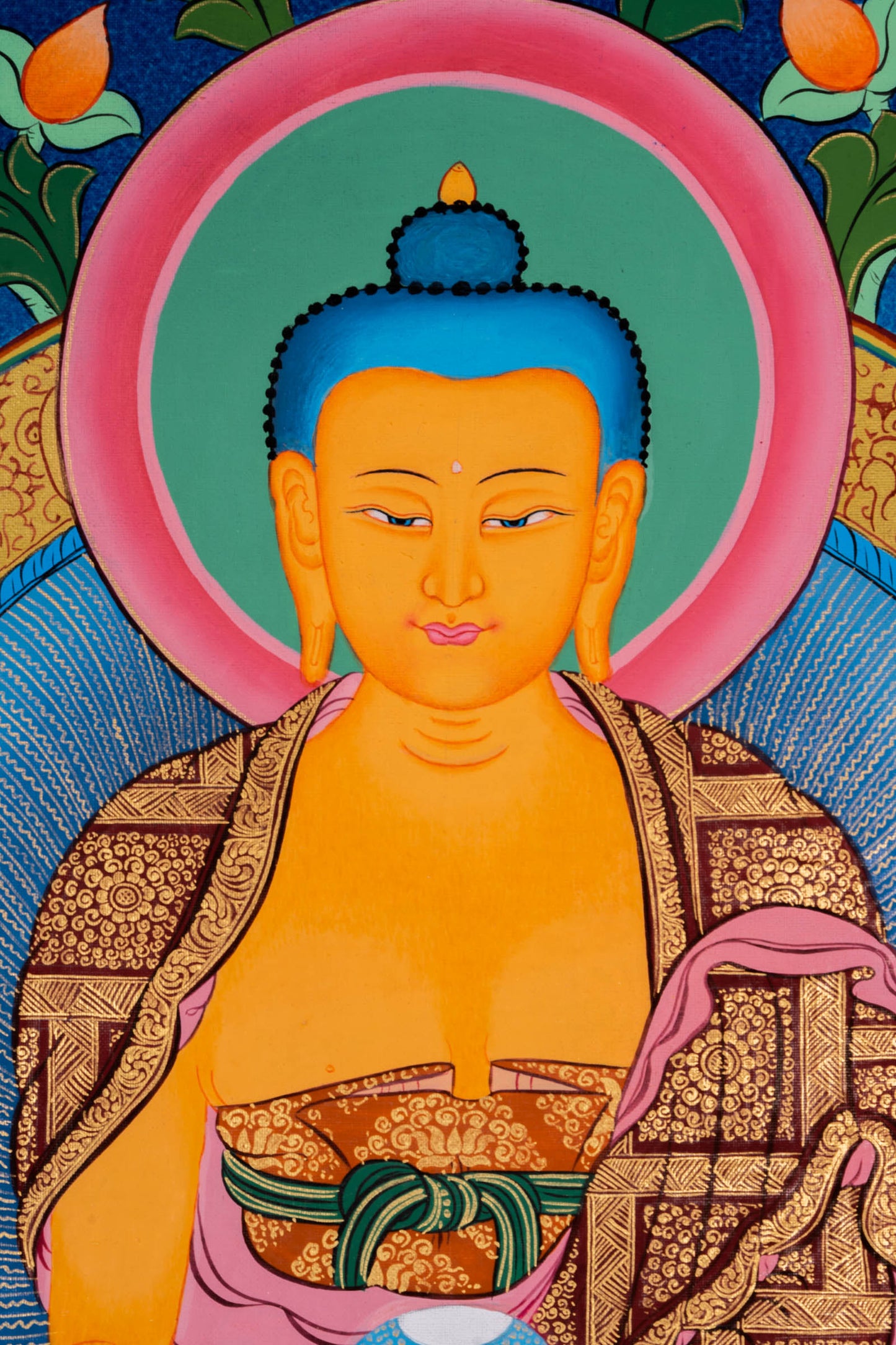 The Thangka artwork of Shakyamuni is perfect for meditation spaces or yoga studios