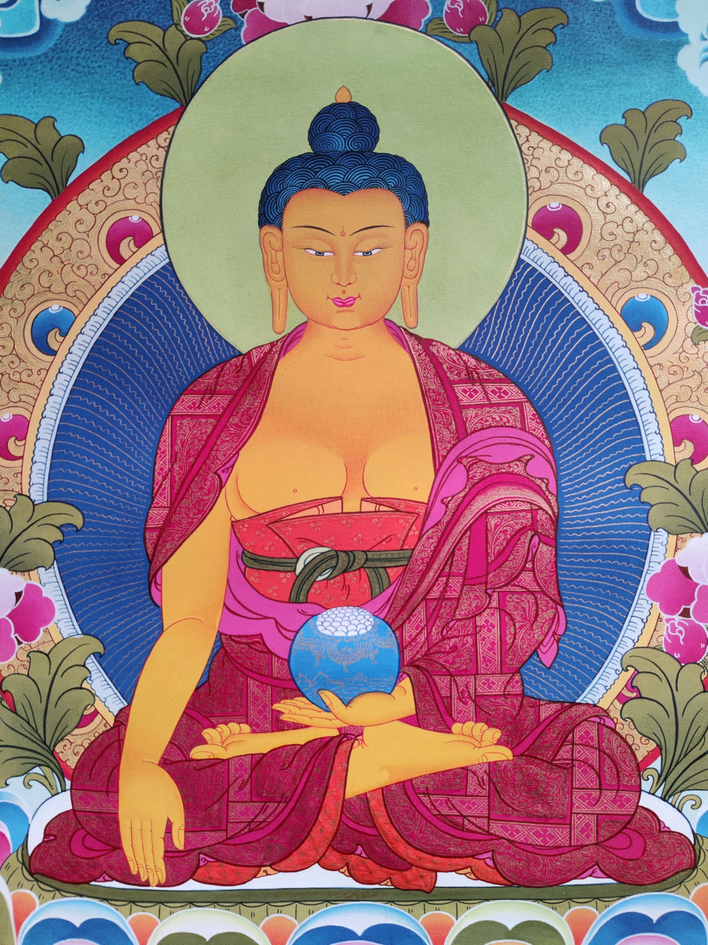 Shakyamuni Buddha Thangka painting for spiritual practices and wall hanging decor