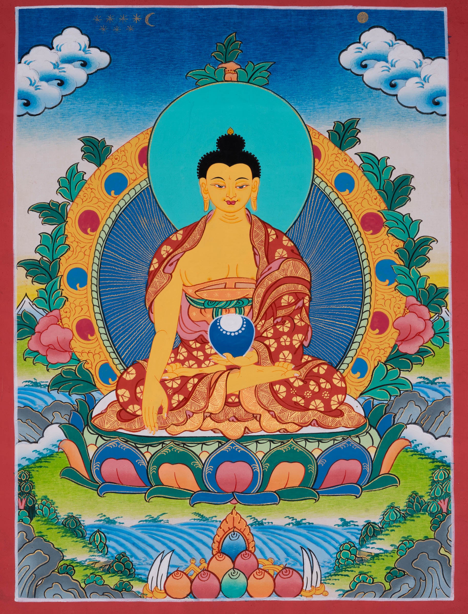 Shakyamuni Buddha Thangka painting for spiritual practices and wall hanging decor