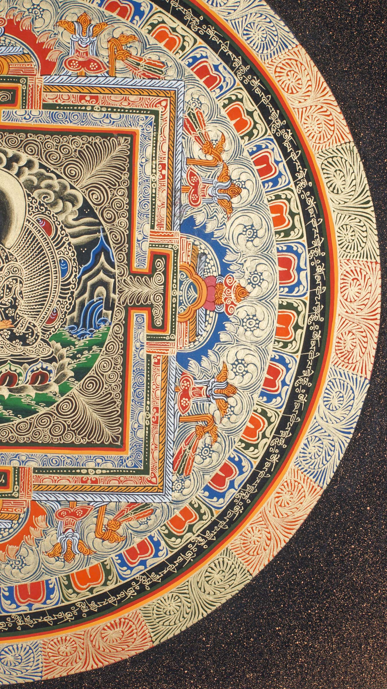 Shakyamuni Buddha Round Mandala Thangka - a sacred circle symbolizing the universe and a pure spiritual space. 