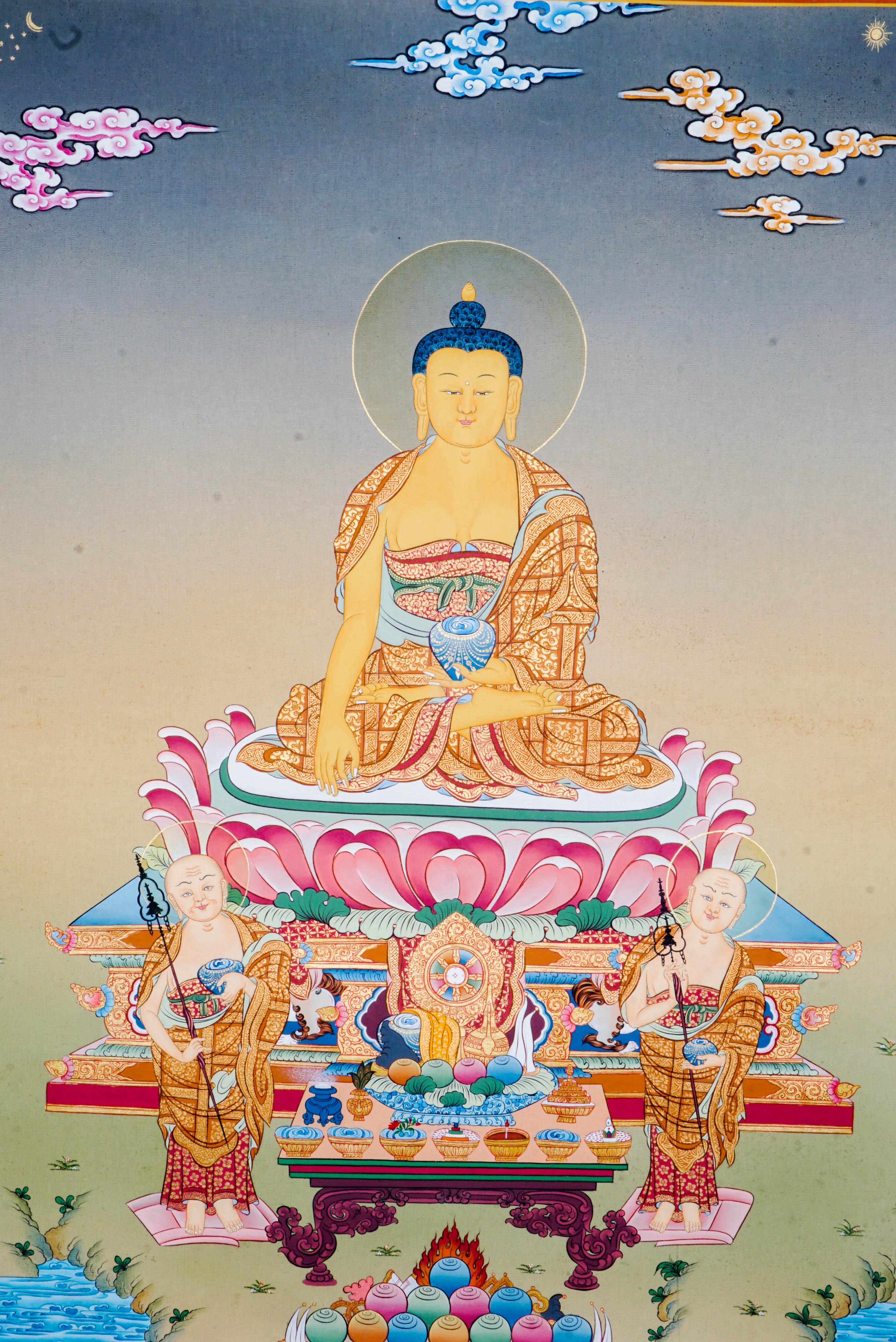 The Shakyamuni Buddha Thangka Painting represents enlightenment and inner peace in Tibetan Buddhism, with Buddha depicted in serene meditation to inspire wisdom and compassion. Hand-painted with traditional techniques and natural pigments, this genuine Thangka blends spiritual meaning and artistic beauty for any sacred space.
