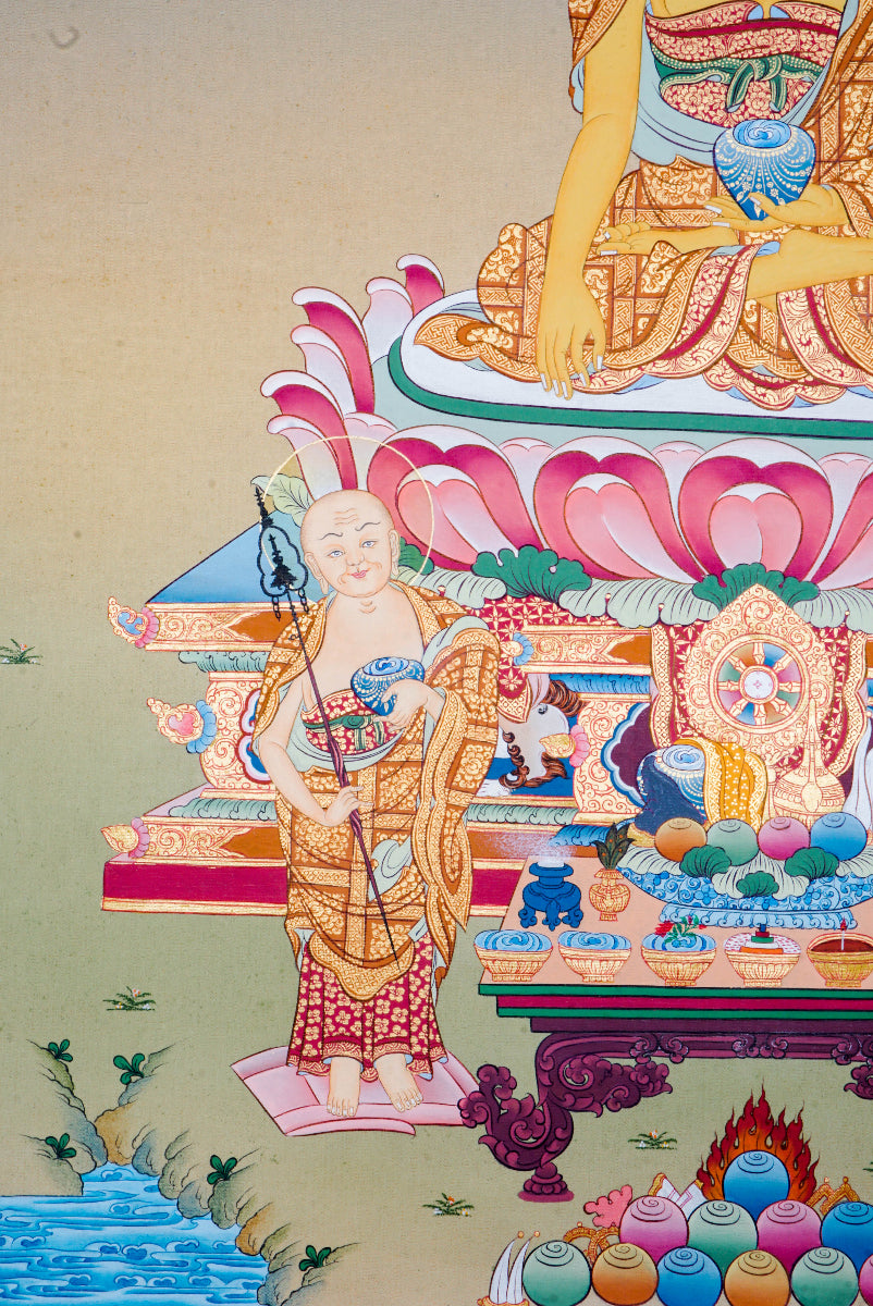 The Shakyamuni Buddha Thangka Painting represents enlightenment and inner peace in Tibetan Buddhism, with Buddha depicted in serene meditation to inspire wisdom and compassion. Hand-painted with traditional techniques and natural pigments, this genuine Thangka blends spiritual meaning and artistic beauty for any sacred space.