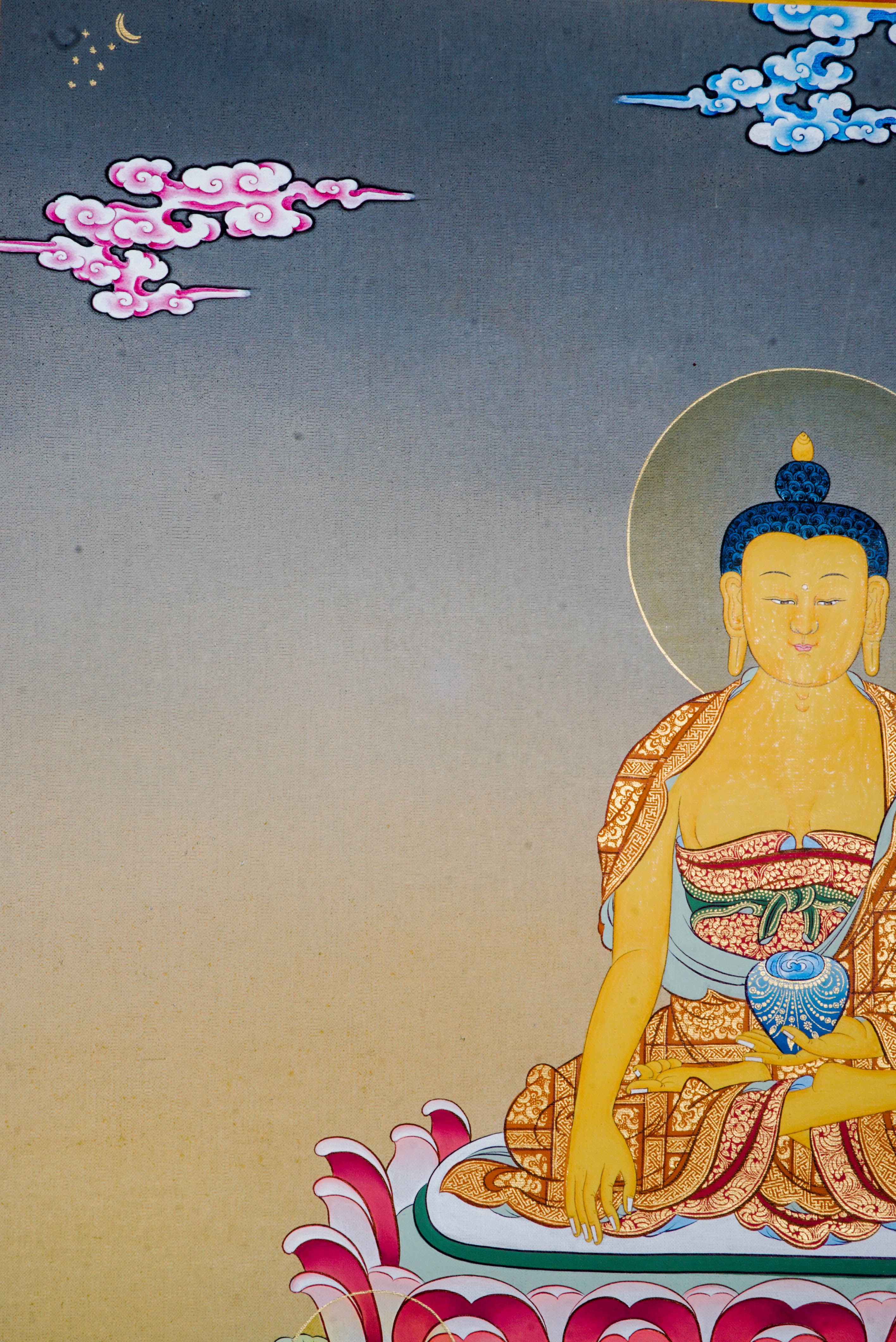 The Shakyamuni Buddha Thangka Painting represents enlightenment and inner peace in Tibetan Buddhism, with Buddha depicted in serene meditation to inspire wisdom and compassion. Hand-painted with traditional techniques and natural pigments, this genuine Thangka blends spiritual meaning and artistic beauty for any sacred space.