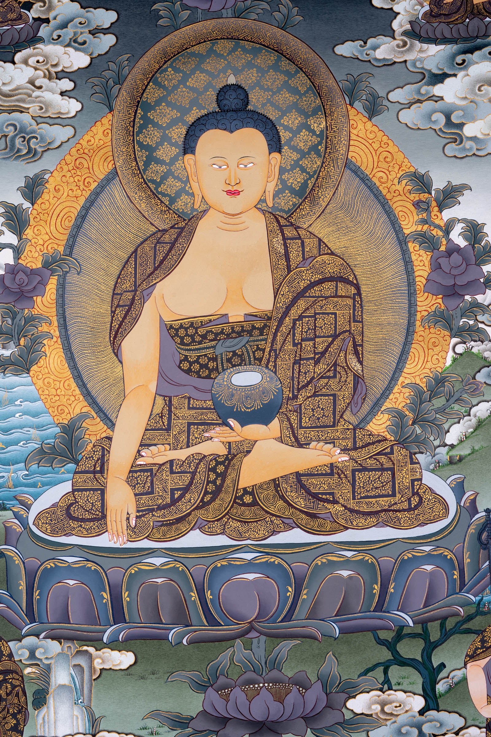 This genuine Tibetan Thangka of Shakyamuni Buddha is hand-painted with natural pigments, capturing his enlightened presence in serene detail. A perfect addition to any meditation or sacred space, it reflects the essence of Buddhist wisdom and compassion.