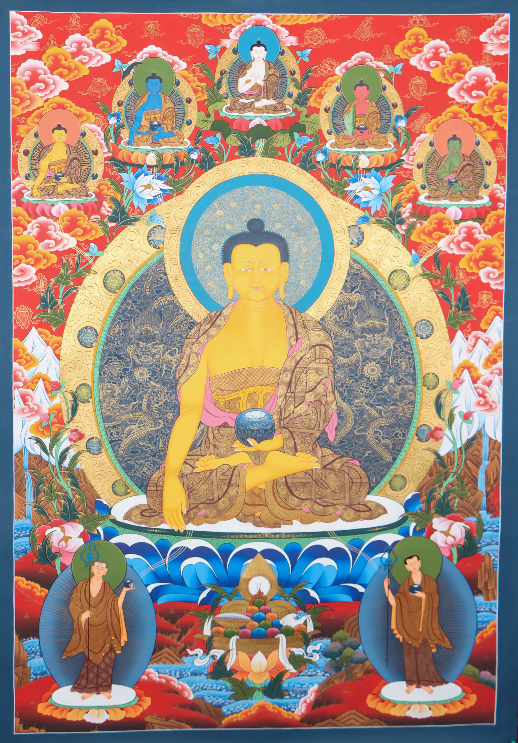 This genuine Tibetan thangka of Shakyamuni Buddha is hand-painted using natural mineral pigments, capturing the essence of the historical Buddha in deep meditation. A sacred symbol in Buddhism, it brings serenity and spiritual depth to any space seeking mindful energy and enlightenment.